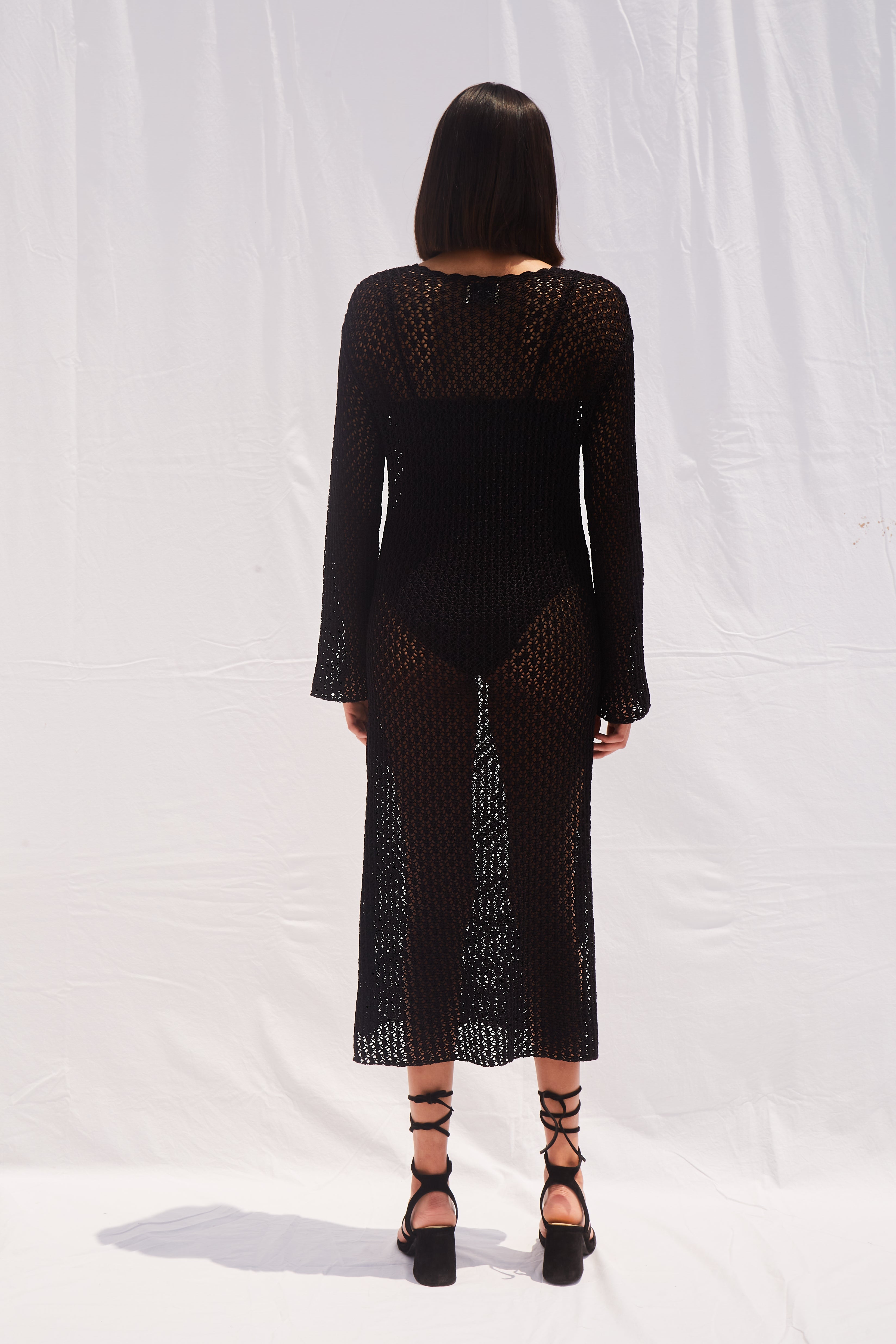MARIA CROCHET COTTON LONG DRESS - BLACK - Paz Lifestyle