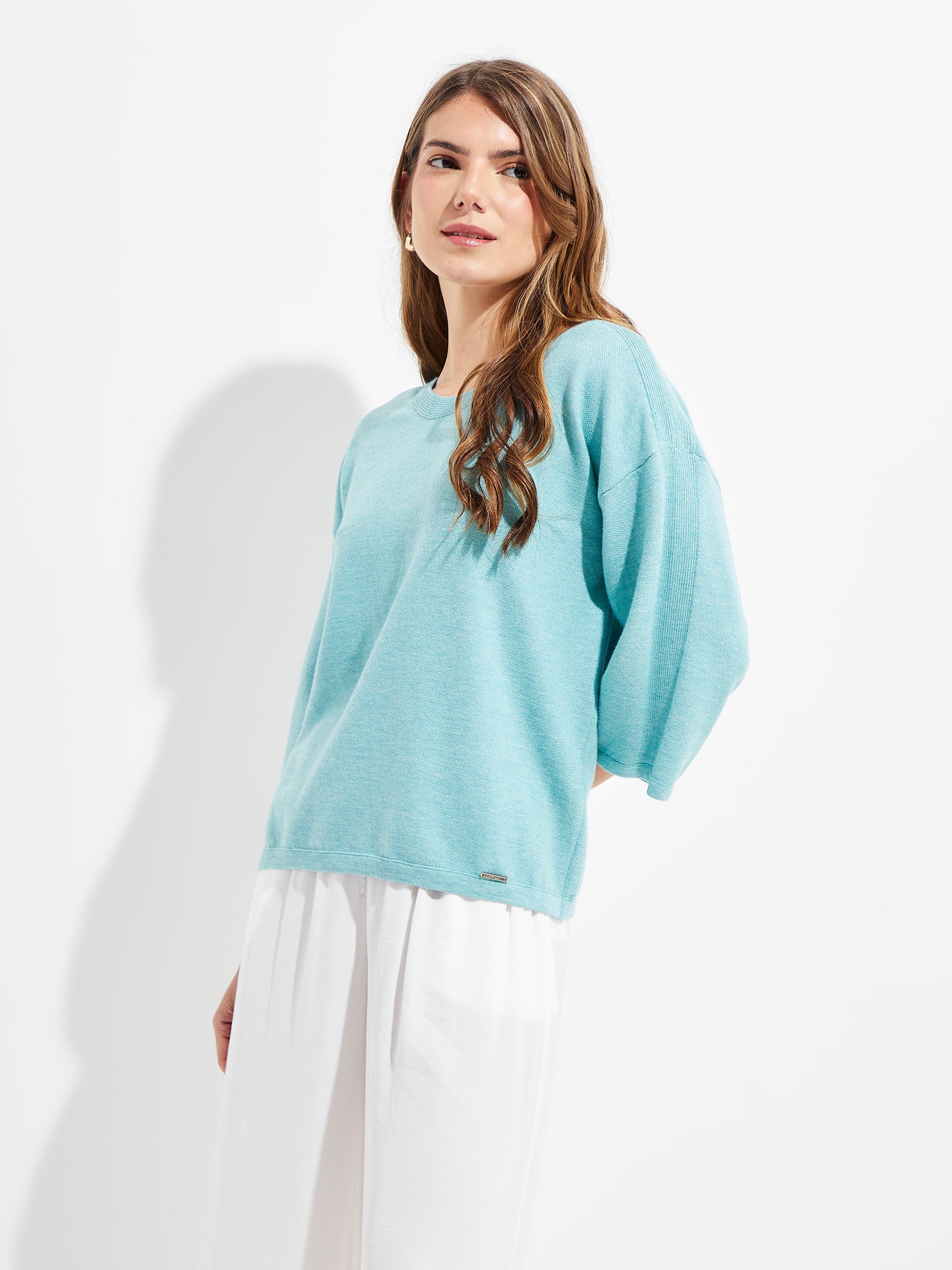 Yolene Sweater Cotton Color Turquoise - Paz Lifestyle