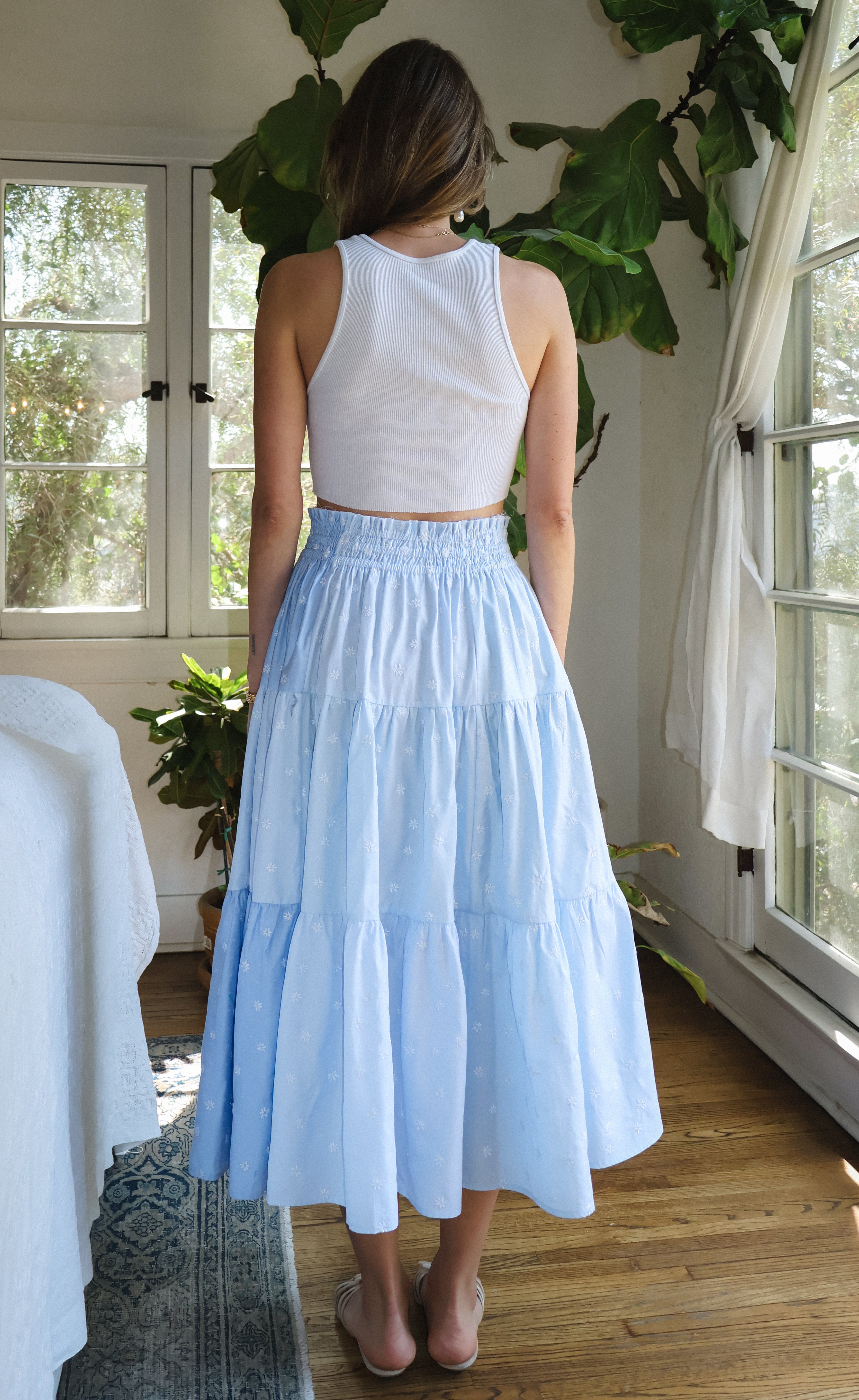 Maria Teresa Skirt, Sky Blue Floral Embroidery - Paz Lifestyle