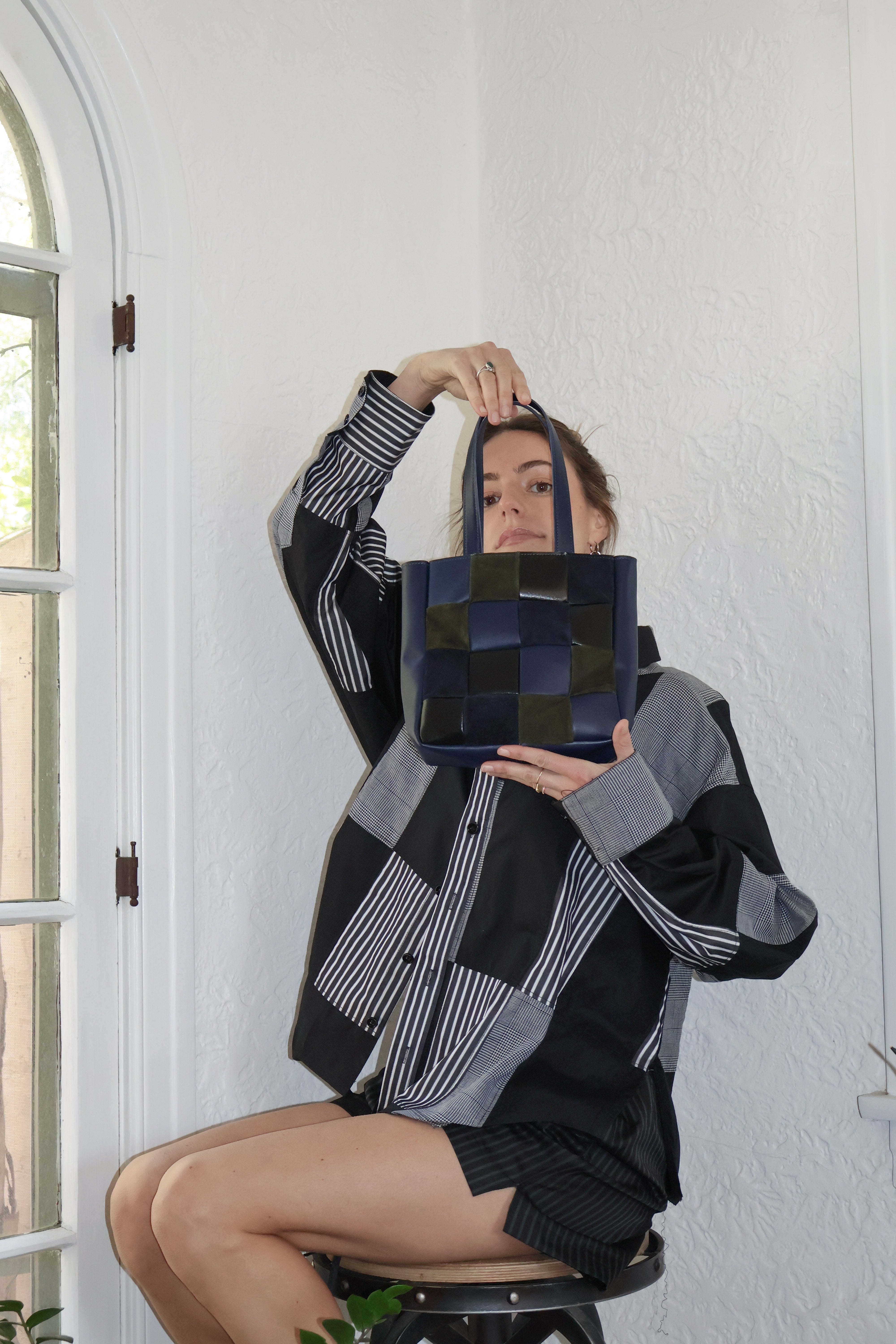 Marcial Button Down Shirt, Black Patchwork - Paz Lifestyle