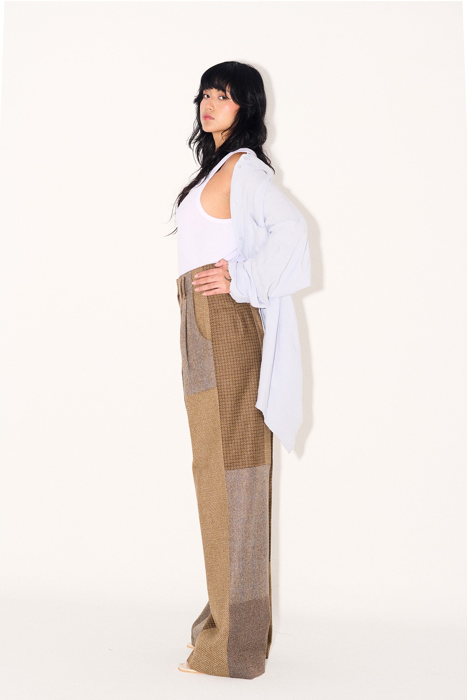 Guadalupe Trousers in Tostada Patchwork Merino Wool - Paz Lifestyle