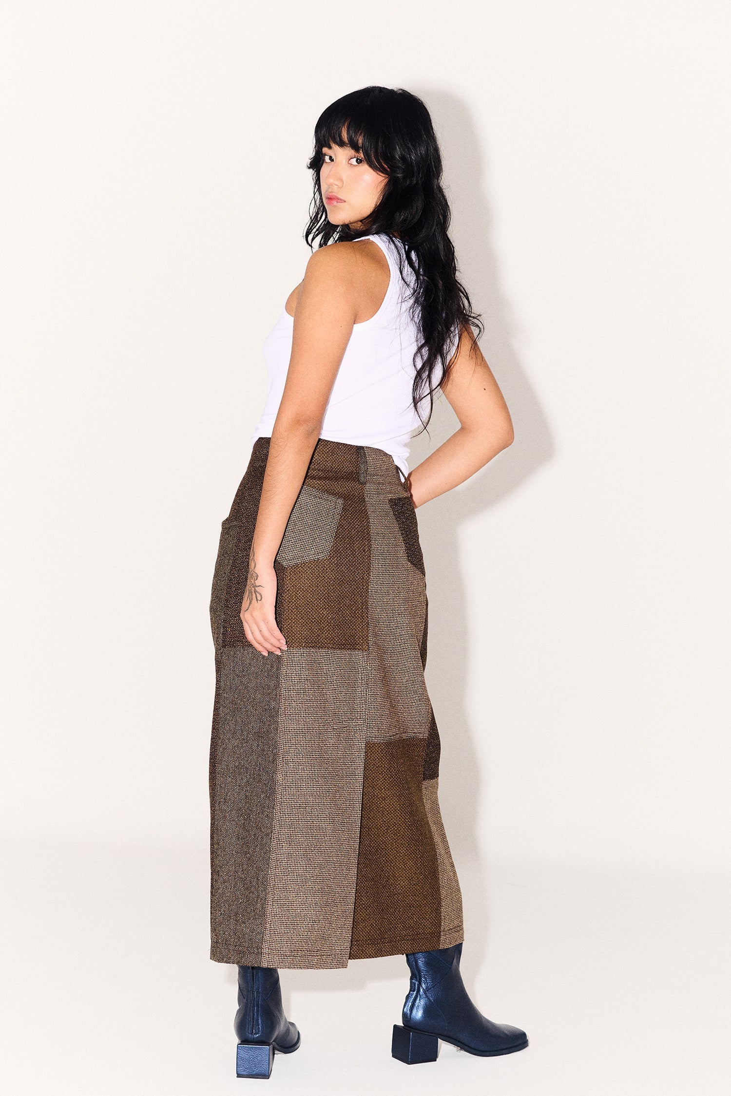 Juana Skirt in Tostada Patchwork Merino Wool - Paz Lifestyle