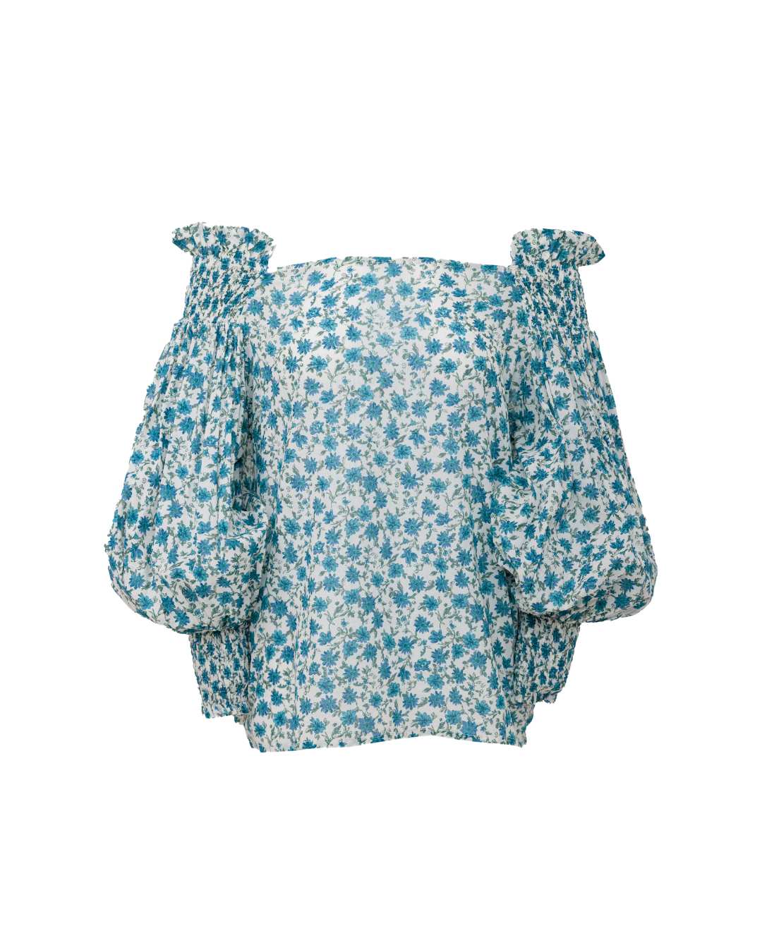 Off-The-Shoulder Top in Blue Floral Cotton Gauze - Paz Lifestyle