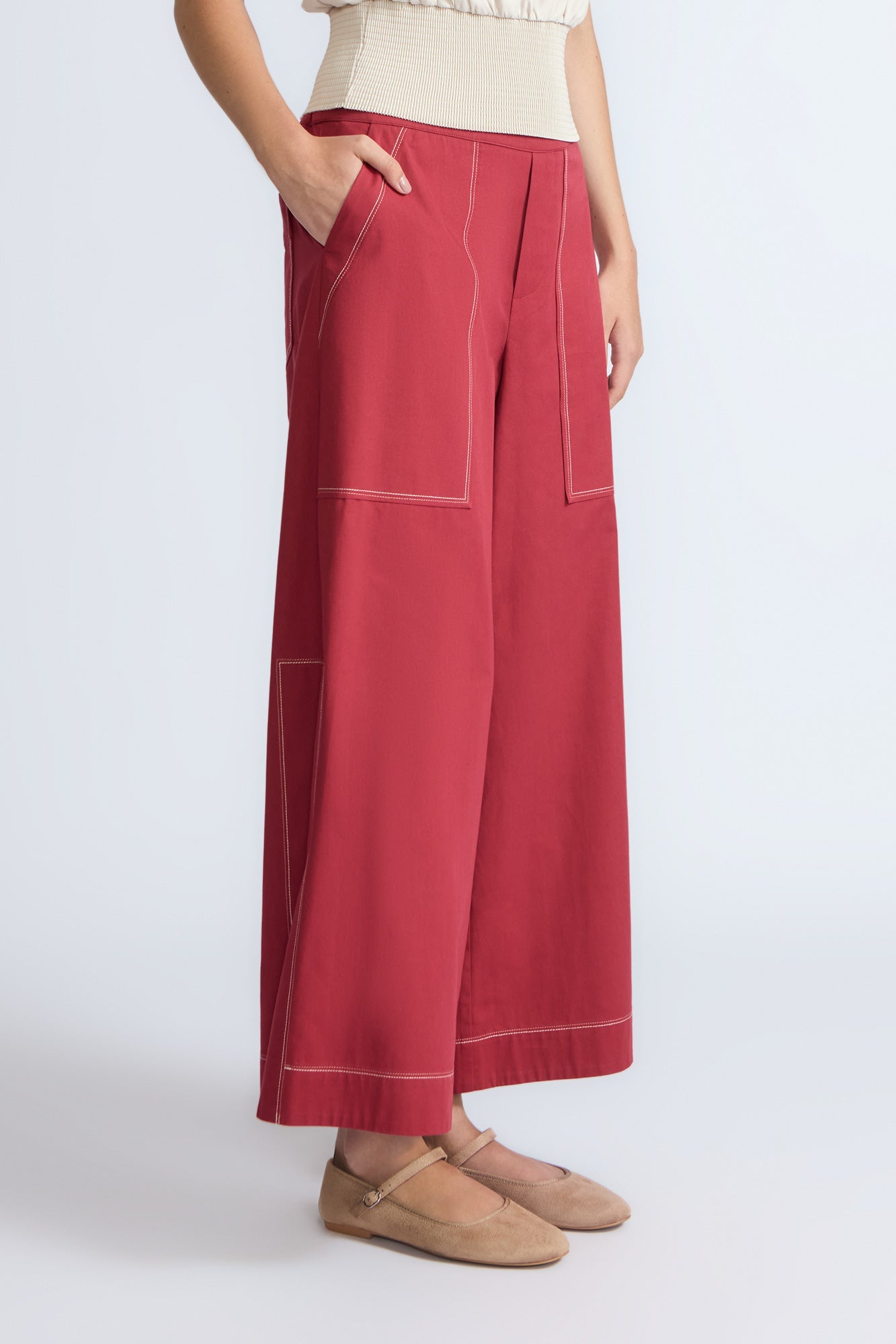 Zoe High-Rise Cotton Pants | Wine - Paz Lifestyle
