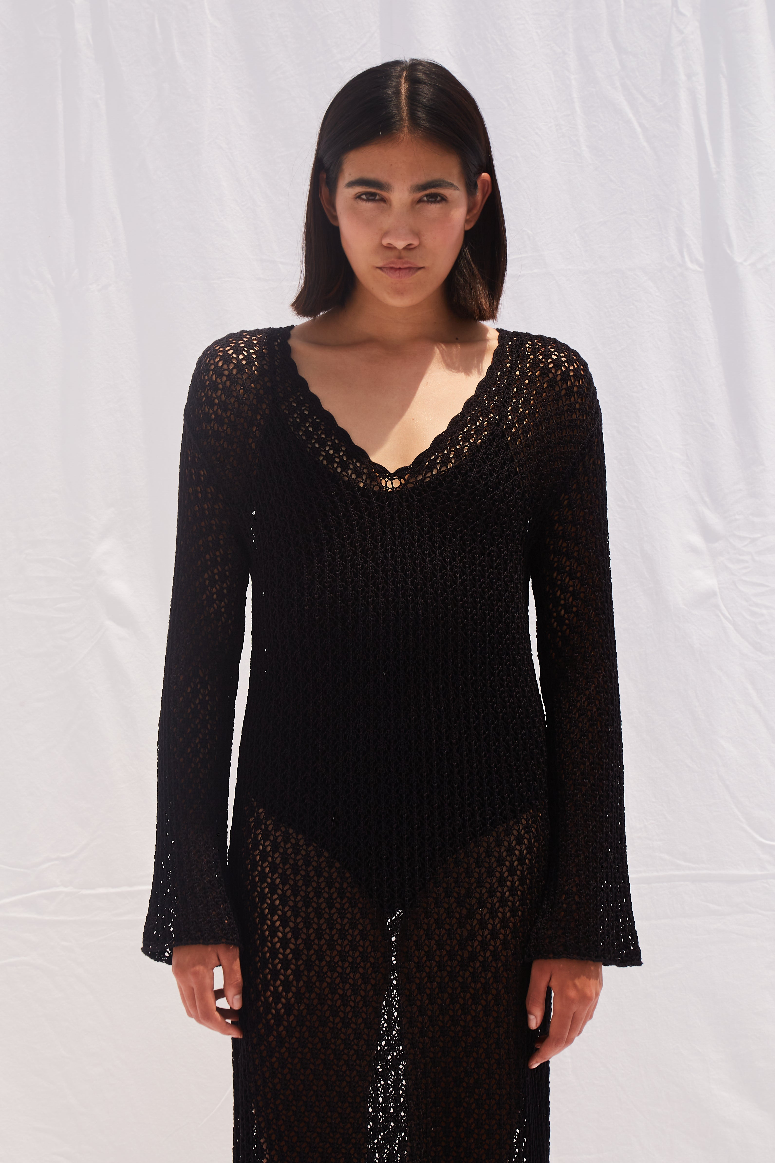 MARIA CROCHET COTTON LONG DRESS - BLACK - Paz Lifestyle 