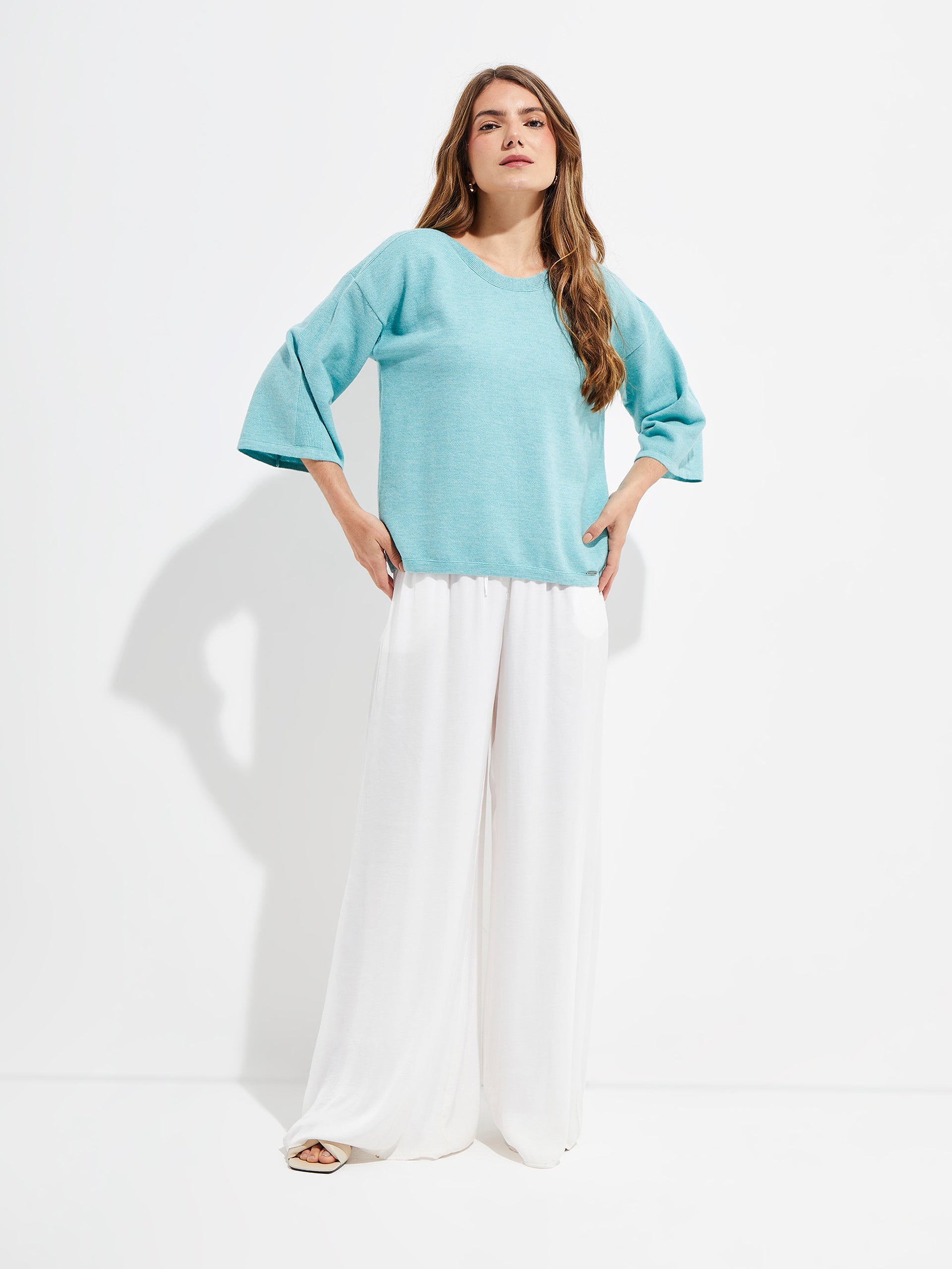 Yolene Sweater Cotton Color Turquoise - Paz Lifestyle 