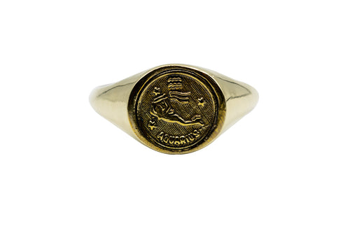 Vintage Brass Astrology Ring. Can be changed to Gold. This ring has Zodiac Aquarius. Handmade in a jewelry store in  Brooklyn NYC