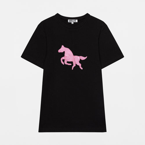 Black T-Shirt with Pink Pony Patch - Paz Lifestyle 