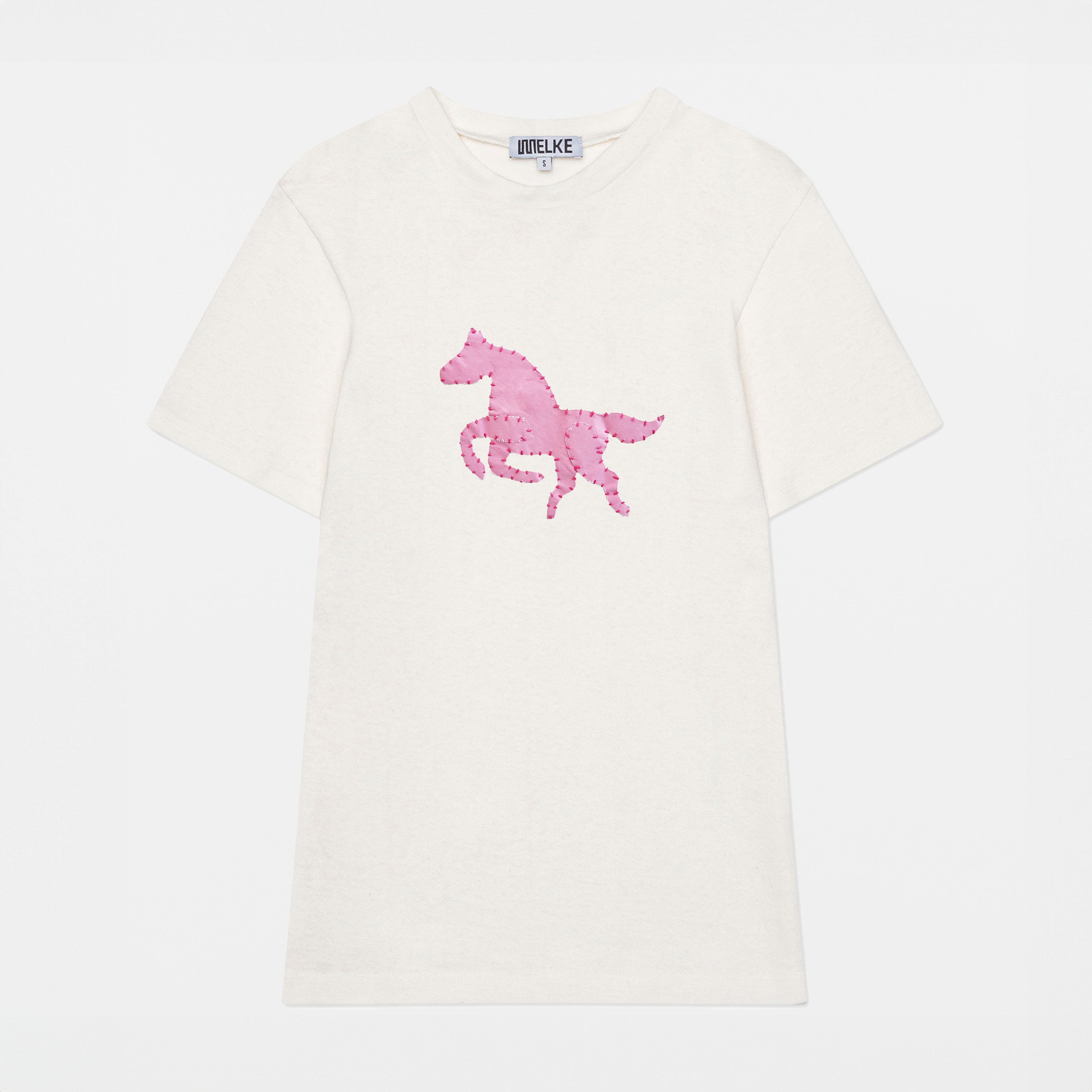 White T-Shirt with Pink Pony Patch - Paz Lifestyle 