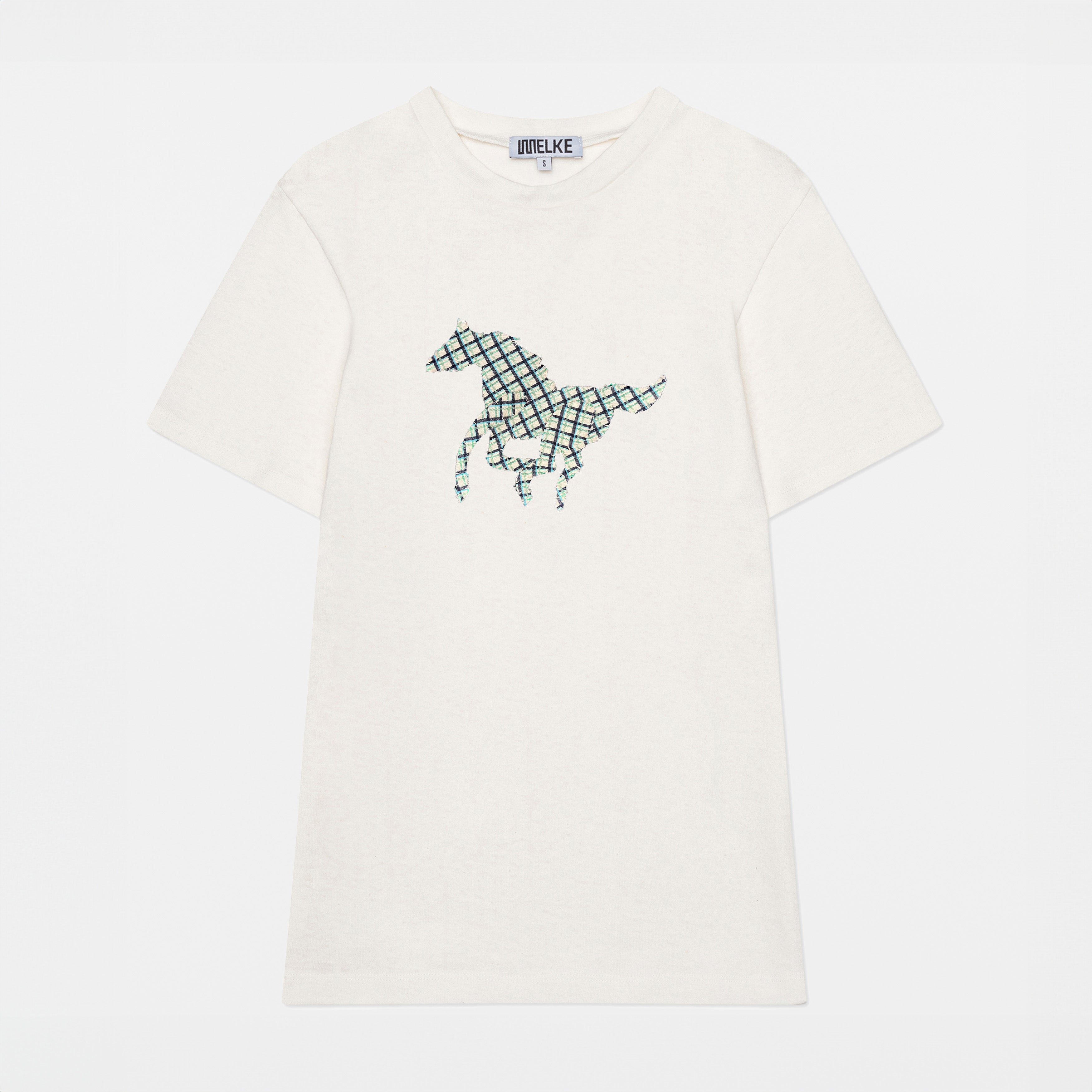 White T-Shirt with Plaid Pony Patch - Paz Lifestyle 