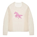 Cream Mohair Handknit Pullover with Pink Pony - Paz Lifestyle 