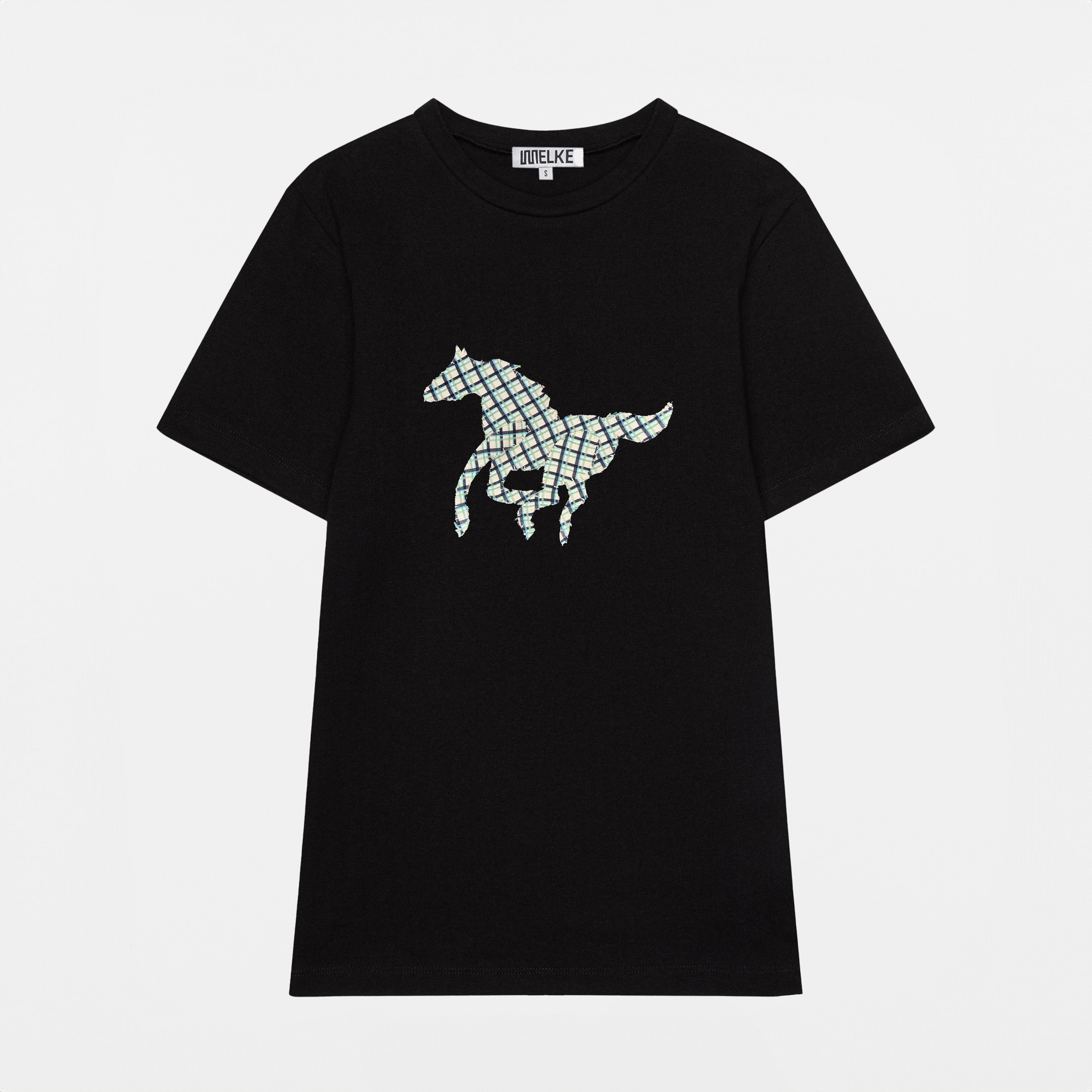 Black Classic T-Shirt with Plaid Pony Patch - Paz Lifestyle 