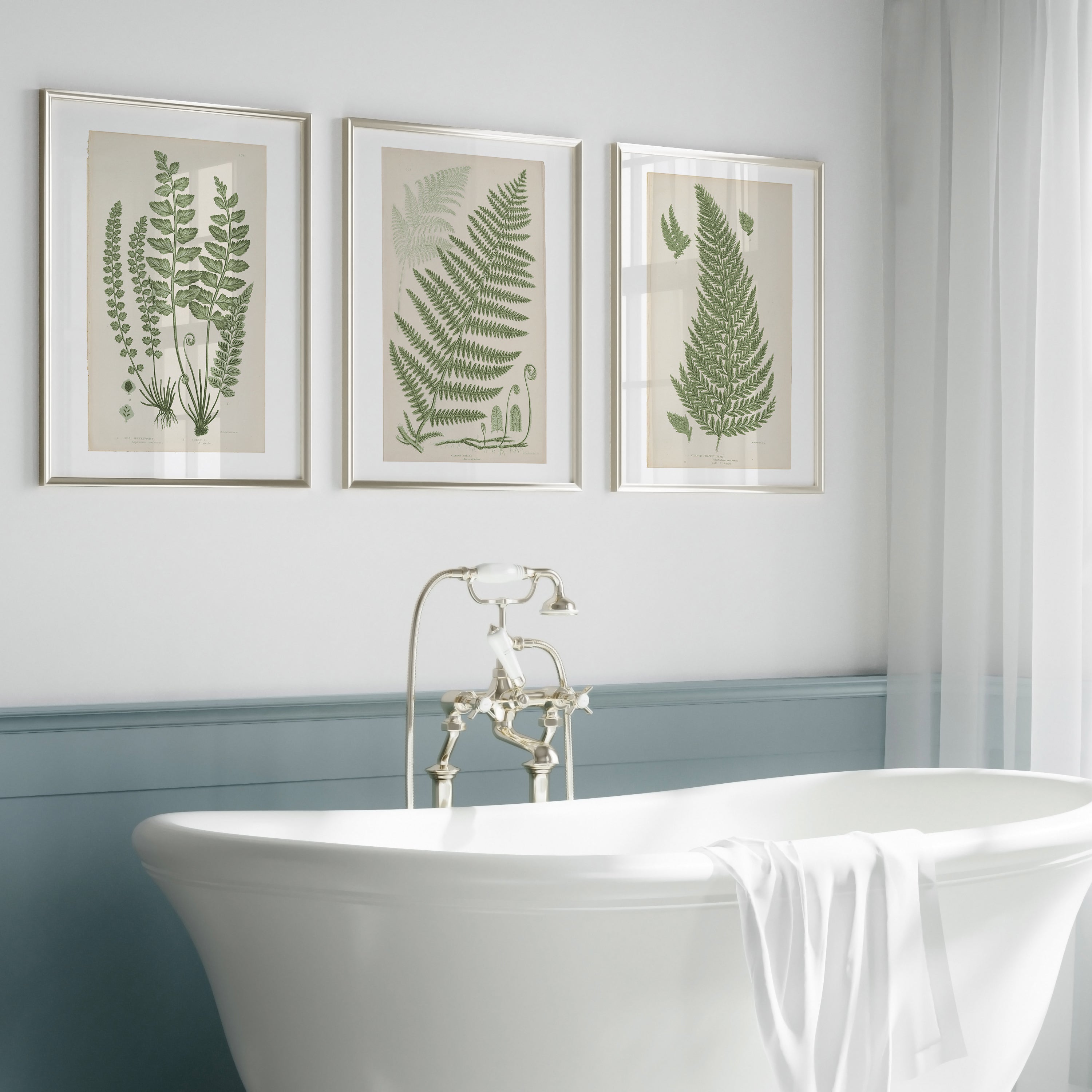 Antique Ferns Set of 4 In French Gray and Green - Paz Lifestyle 