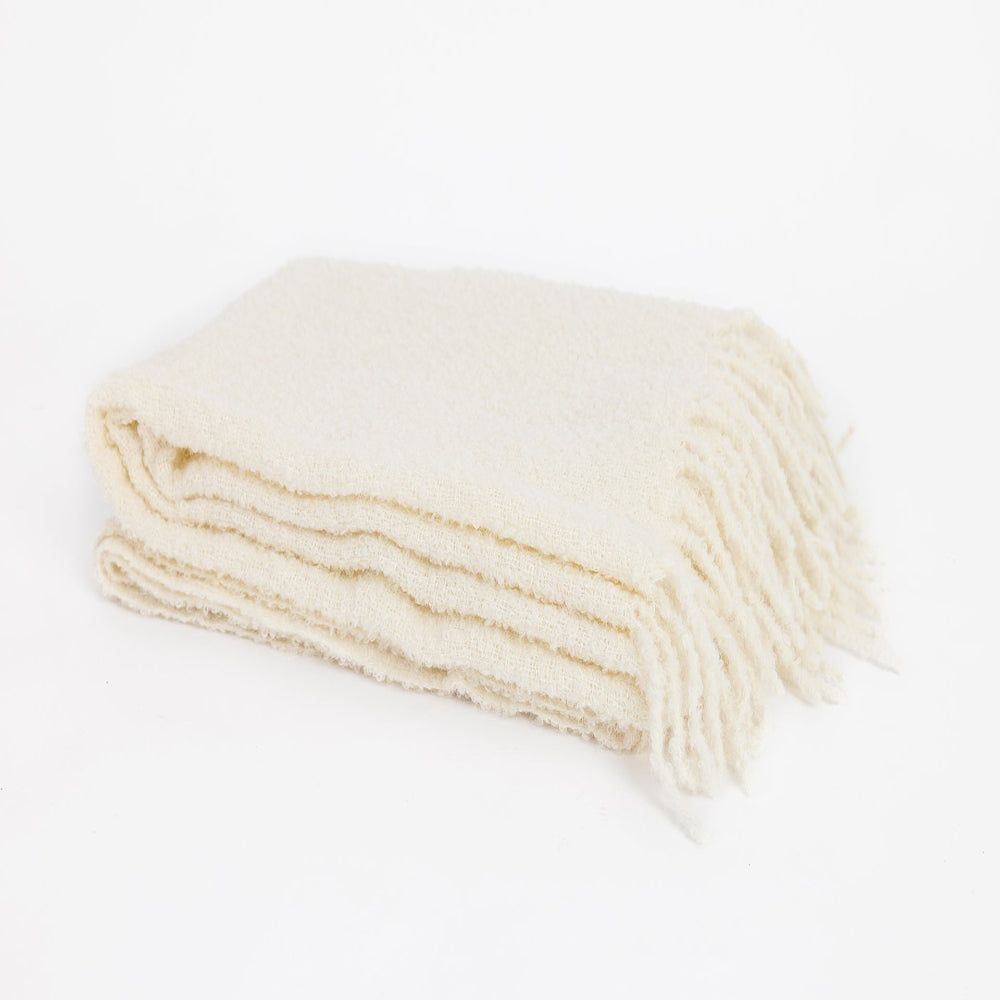 Bouclé Collection - Handloomed Alpaca Bouclé Ivory Throw Blanket From Peru