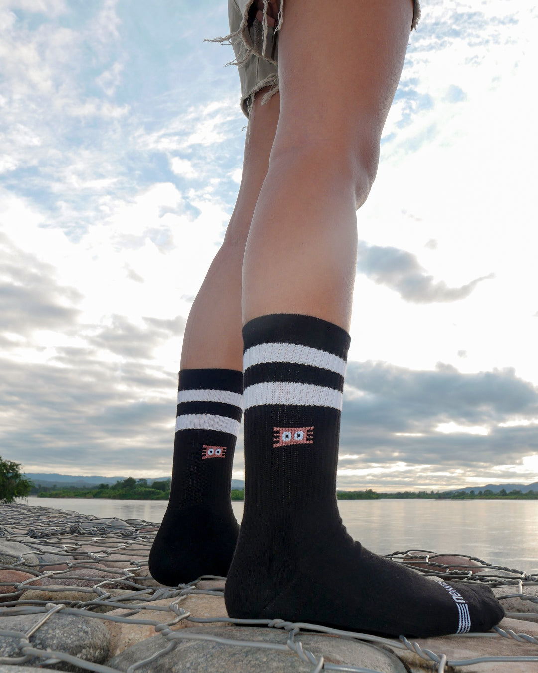 Black Vintage Half Calf Socks