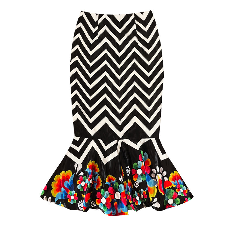 AGUSTINA - PRINTED SATIN TRADITIONAL GODET SKIRT - Paz Lifestyle 