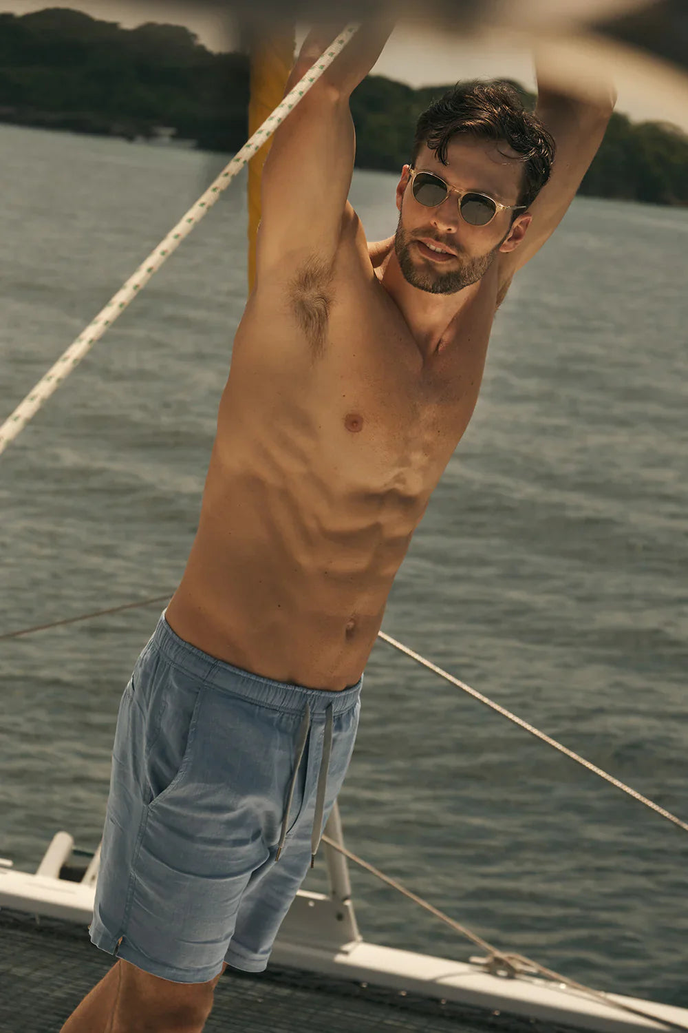 Costa Linen Shorts in Grey Blue by Ilot