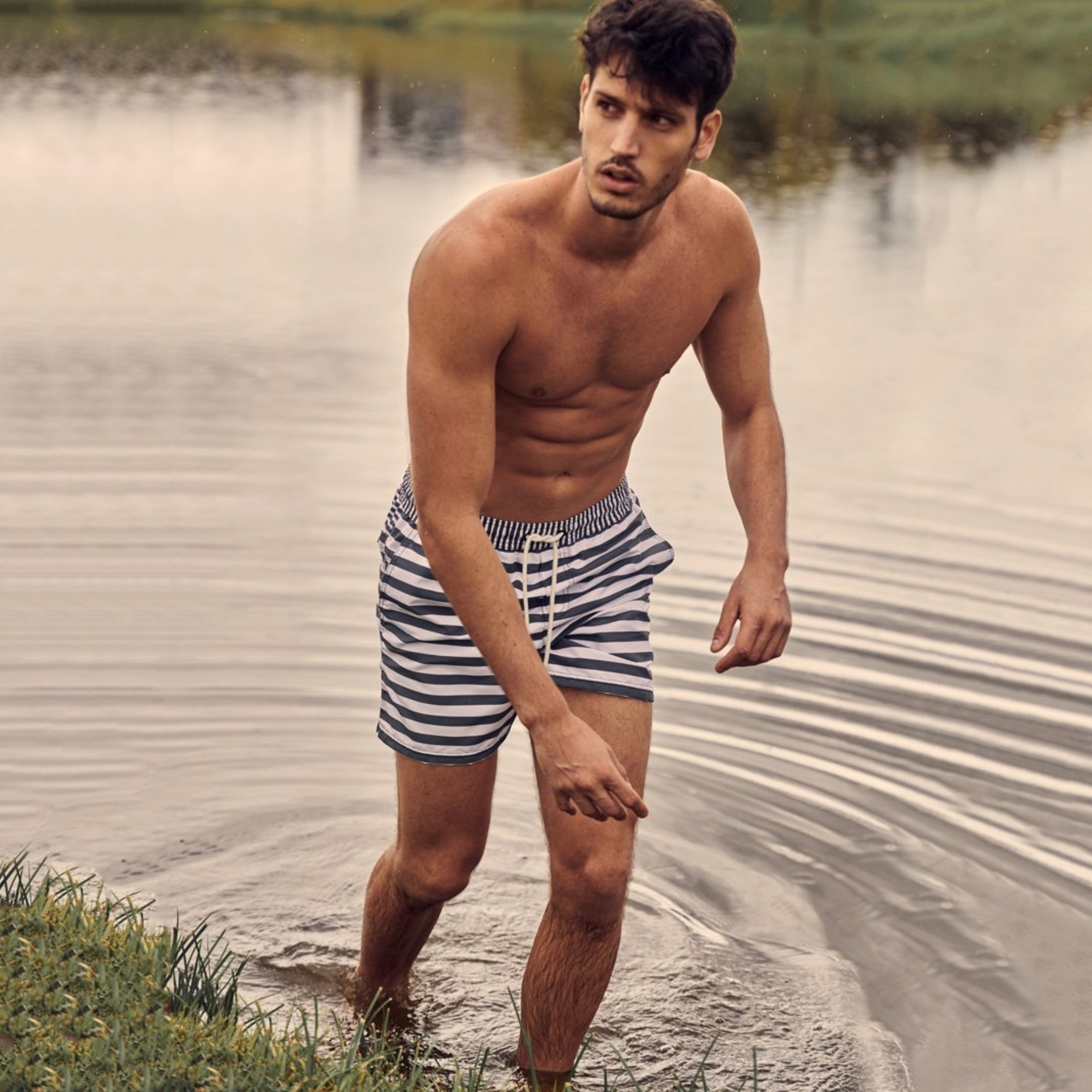 Blue and White Striped Swim Shorts by Ilot - Paz Lifestyle 