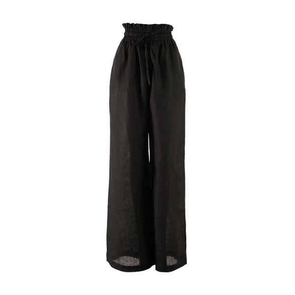 Kampot Linen High Waisted Lounge Pant in Black - Paz Lifestyle 