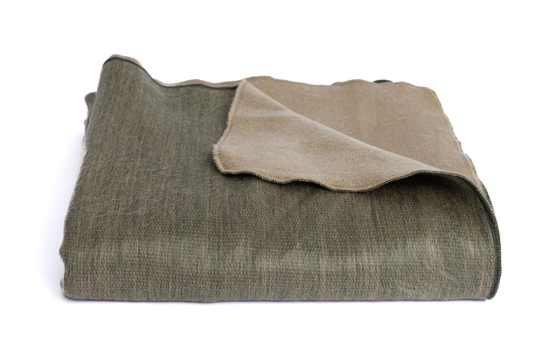 Kani Collection - Handwoven Reversible Khaki & Olive Green Alpaca Throw Blanket From Ecuador