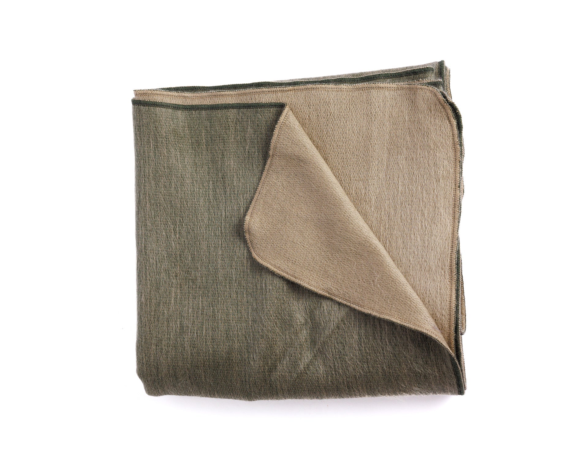 Kani Collection - Handwoven Reversible Khaki & Olive Green Alpaca Throw Blanket From Ecuador