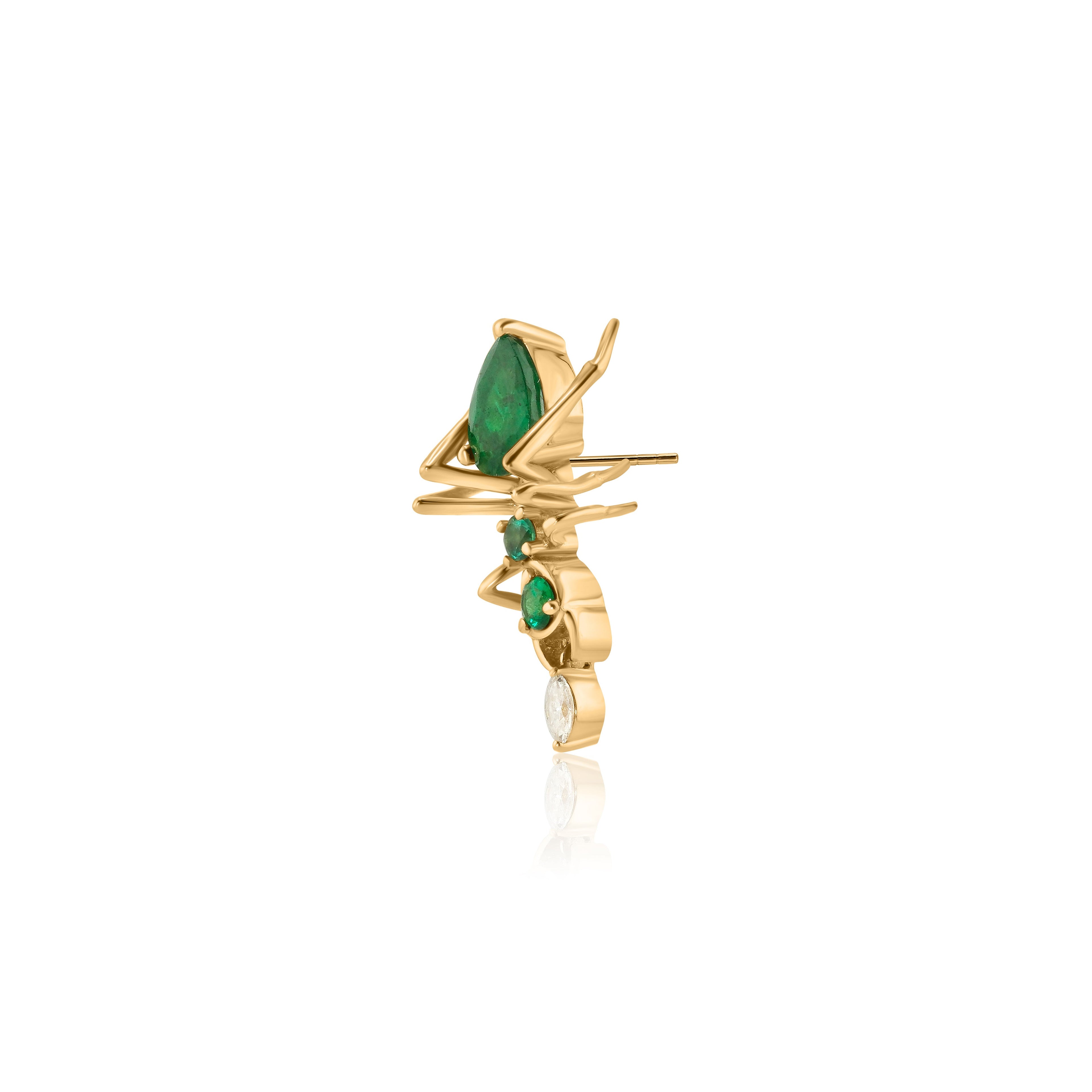 Kokoro Stud Earring Yellow Gold and Green Emeralds - Paz Lifestyle 