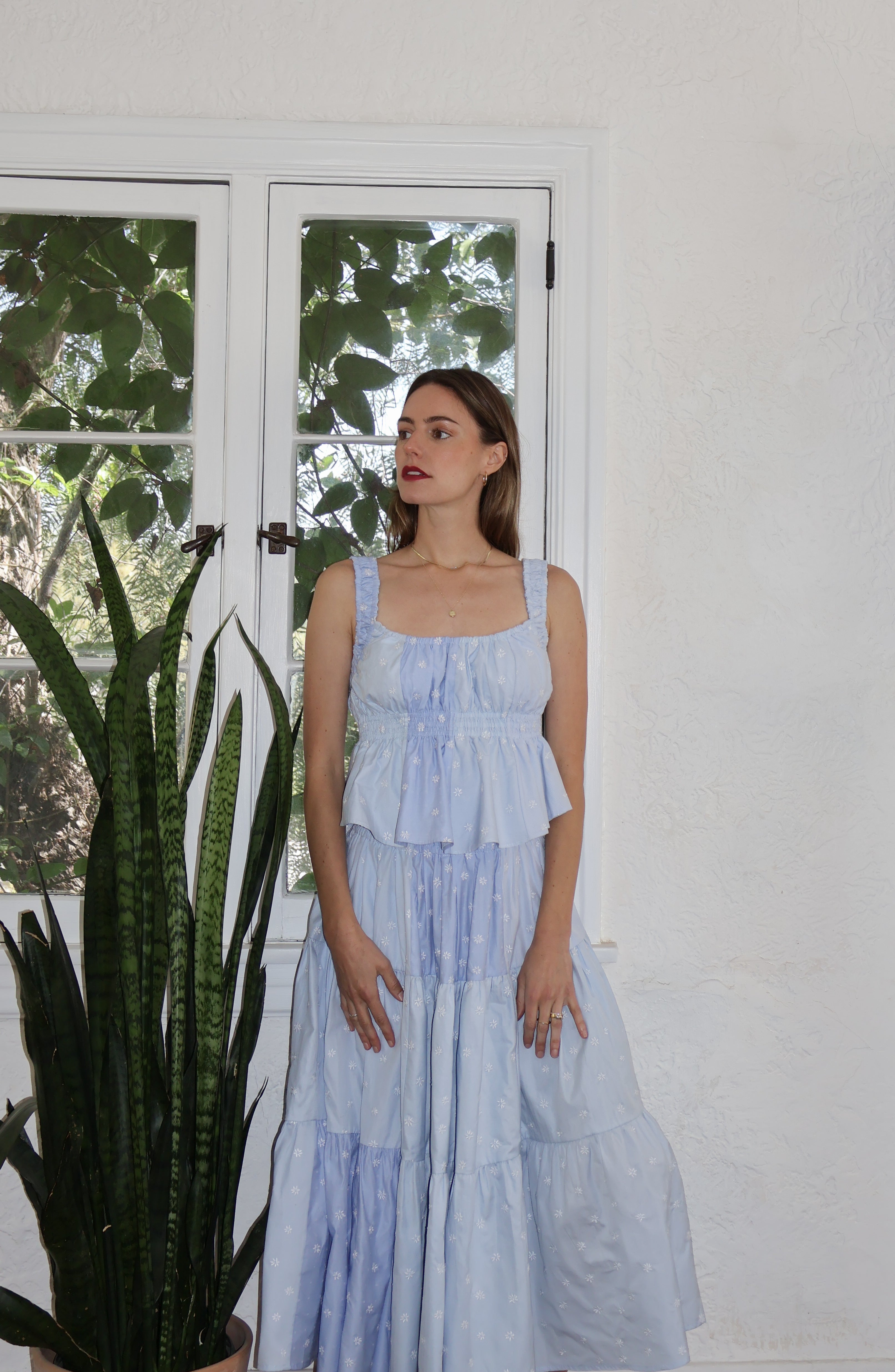Marcela Top, Sky Blue Floral Embroidery - Paz Lifestyle 
