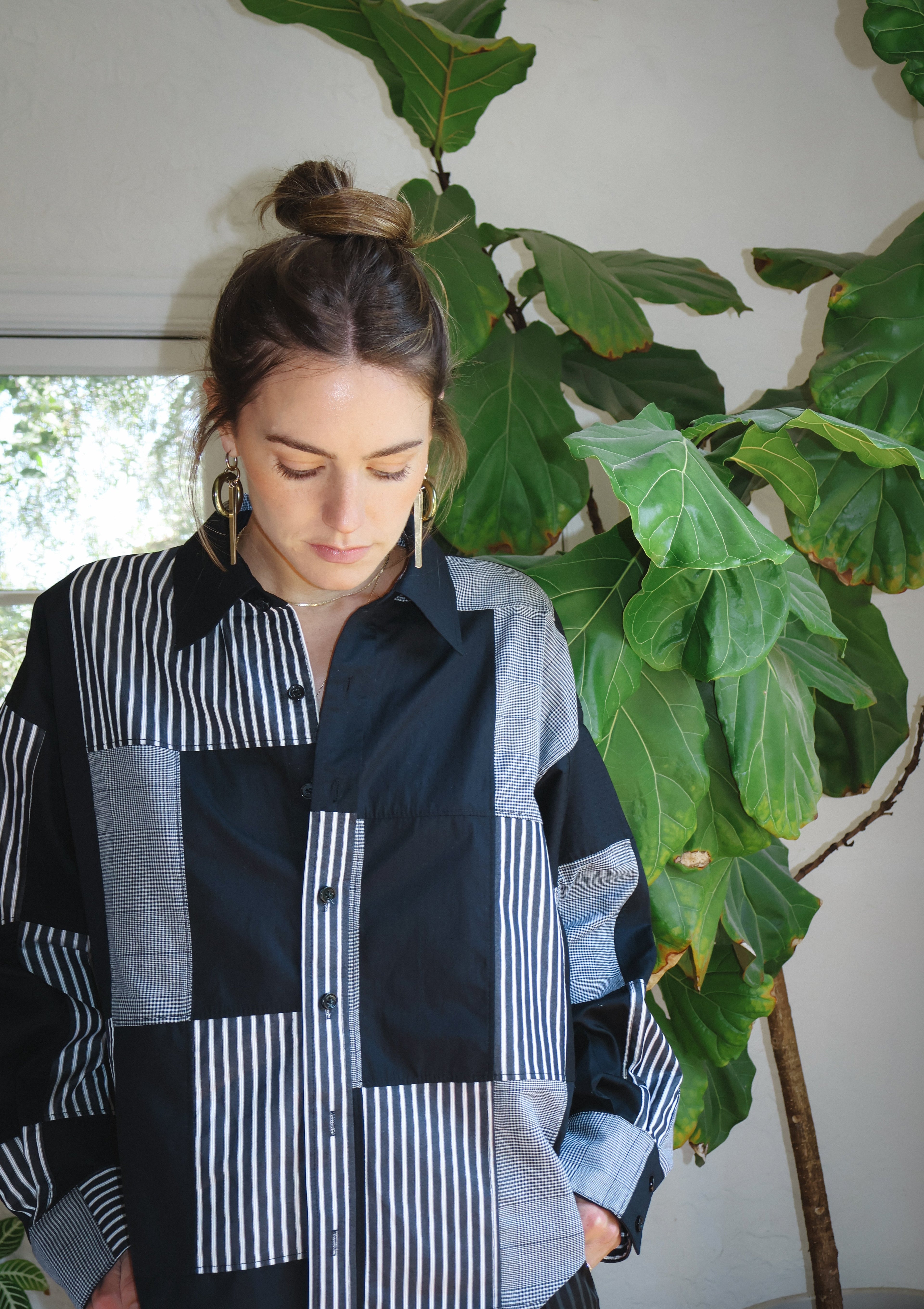 Marcial Button Down Shirt, Black Patchwork - Paz Lifestyle 