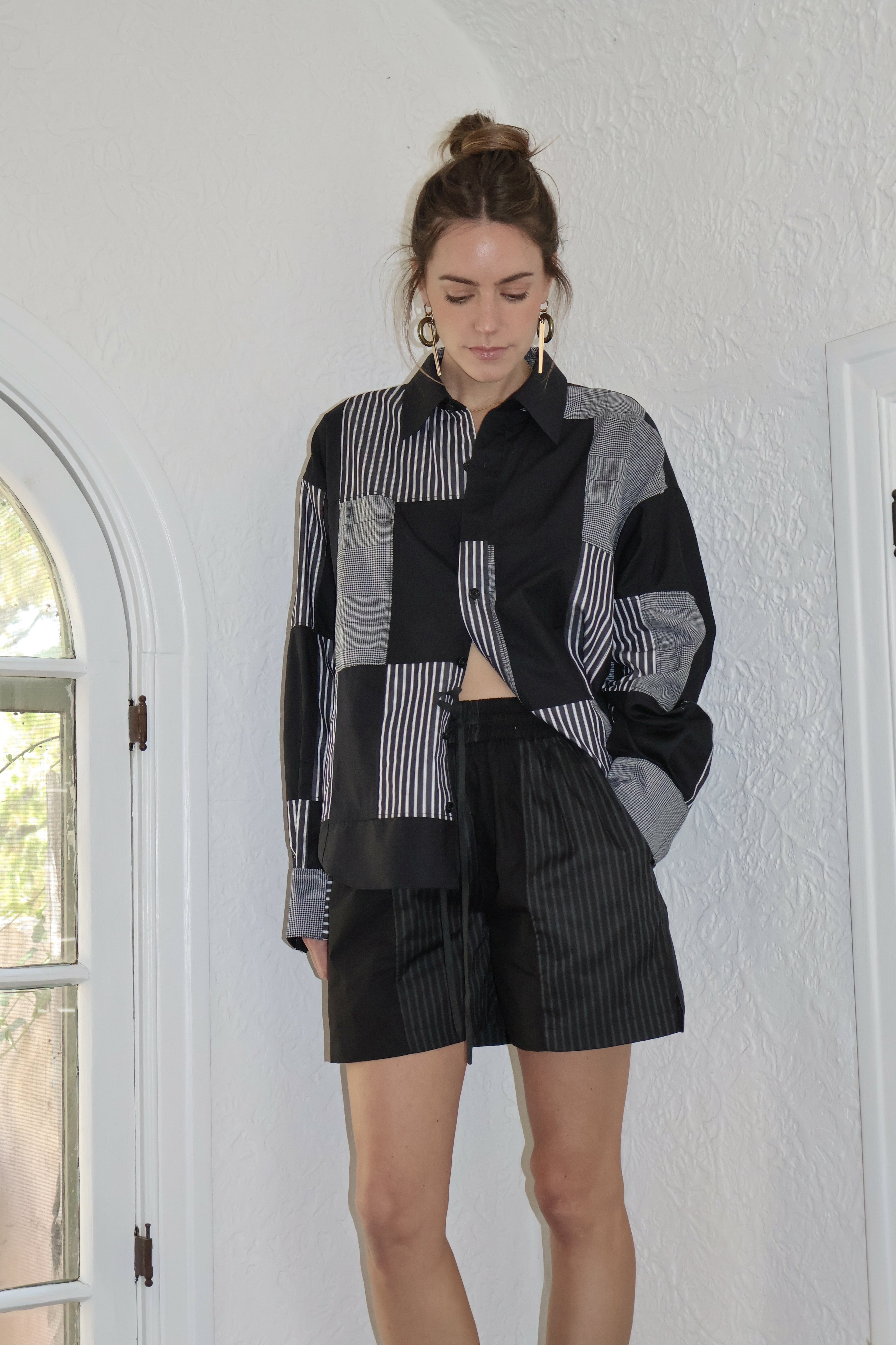 Marcial Button Down Shirt, Black Patchwork - Paz Lifestyle 