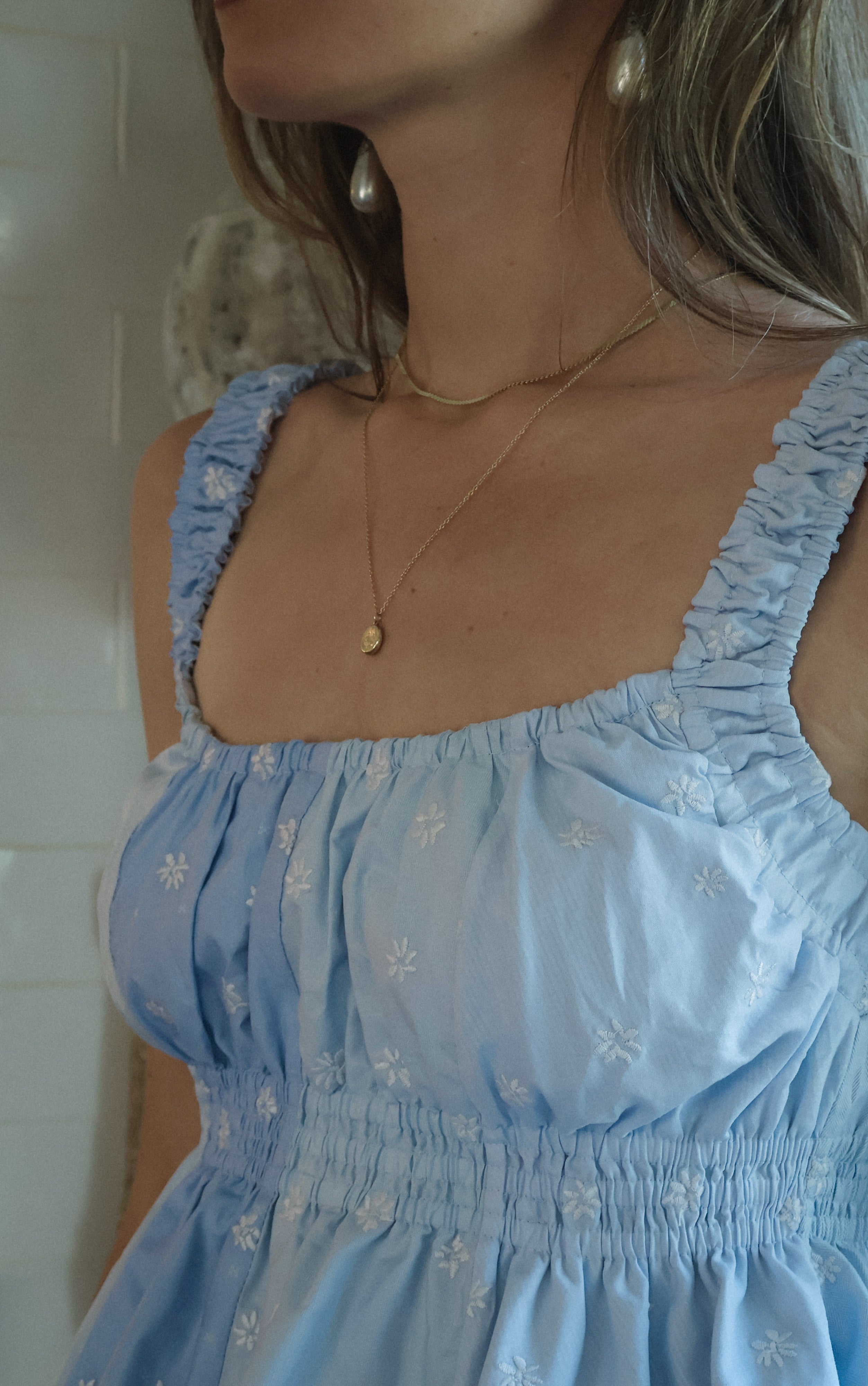 Marcela Top, Sky Blue Floral Embroidery - Paz Lifestyle 