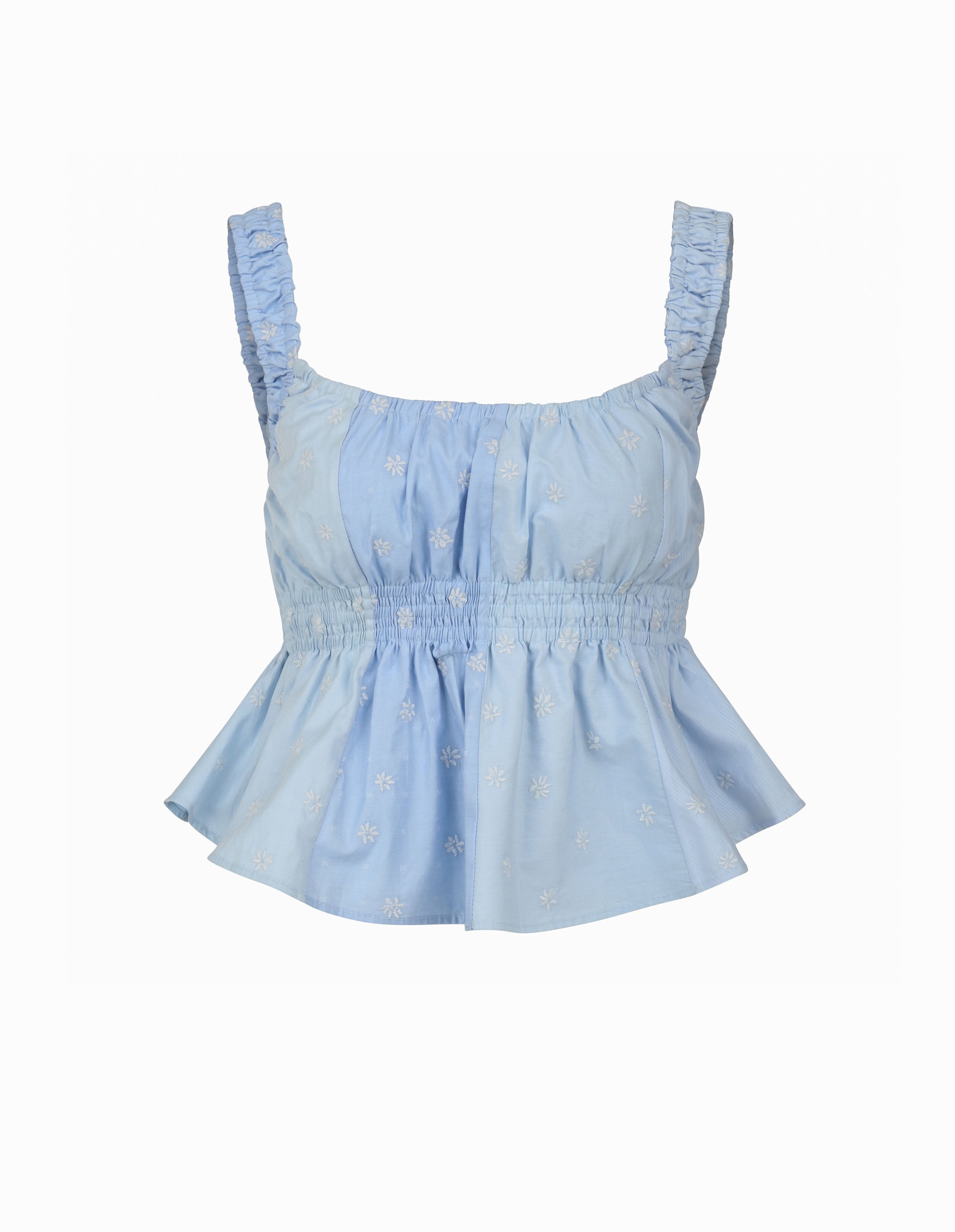 Marcela Top, Sky Blue Floral Embroidery - Paz Lifestyle 