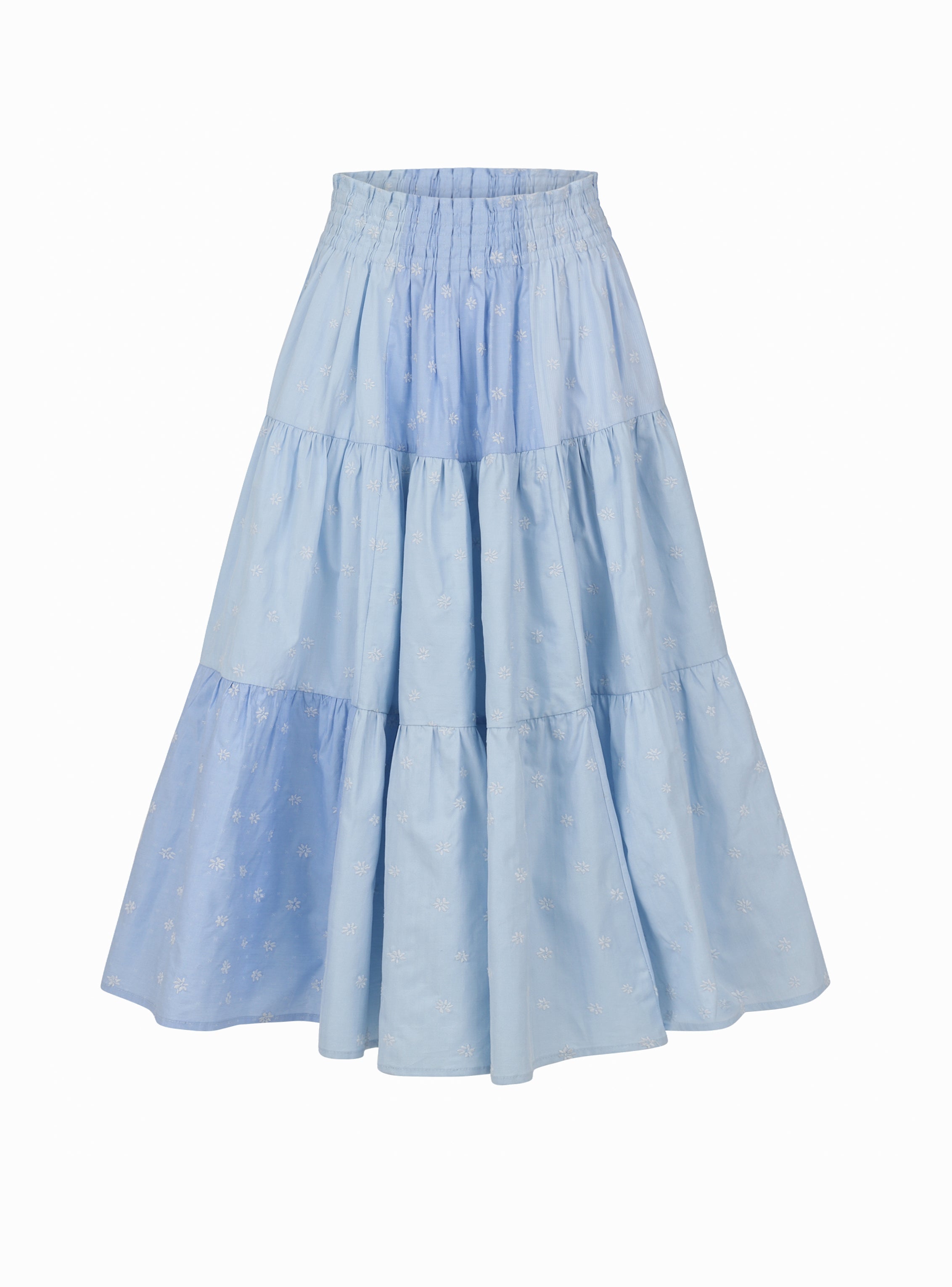 Maria Teresa Skirt, Sky Blue Floral Embroidery - Paz Lifestyle 