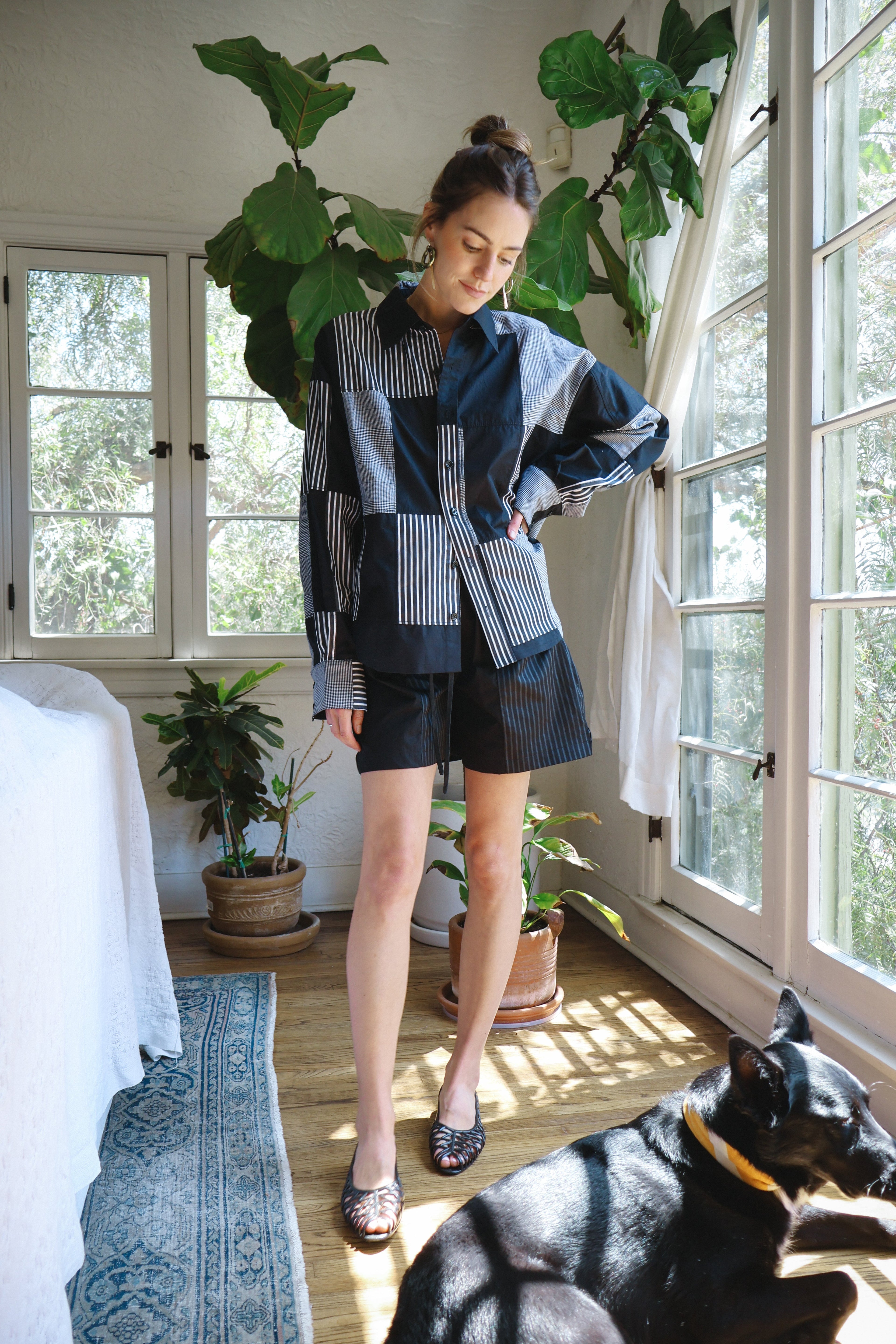 Marcial Button Down Shirt, Black Patchwork - Paz Lifestyle 