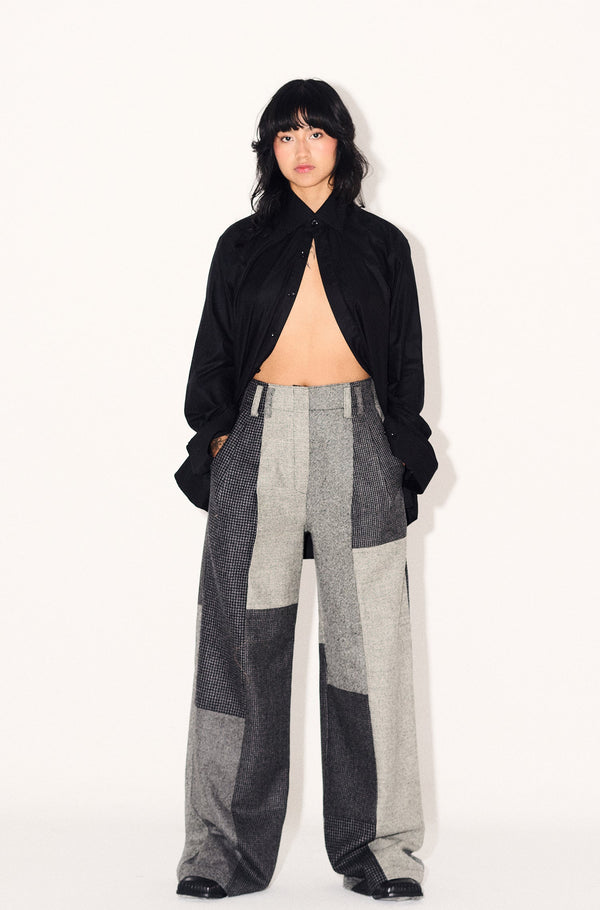 Guadalupe Trousers in Carbón Patchwork Merino Wool - Paz Lifestyle 