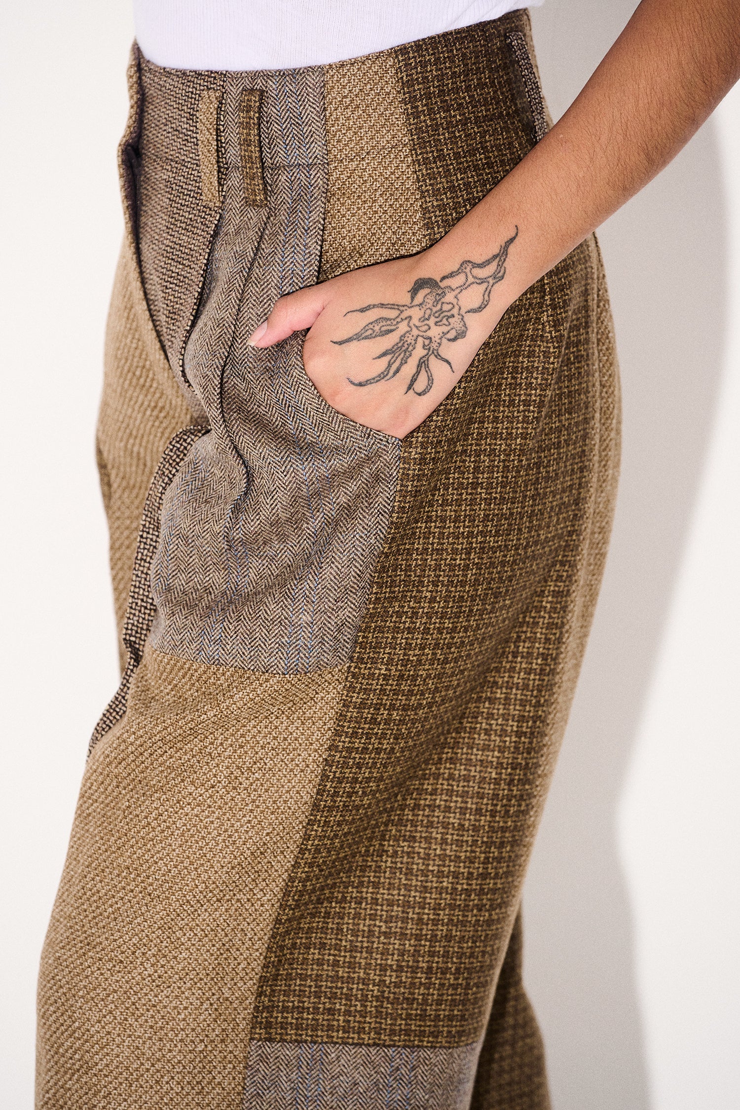Guadalupe Trousers in Tostada Patchwork Merino Wool - Paz Lifestyle 
