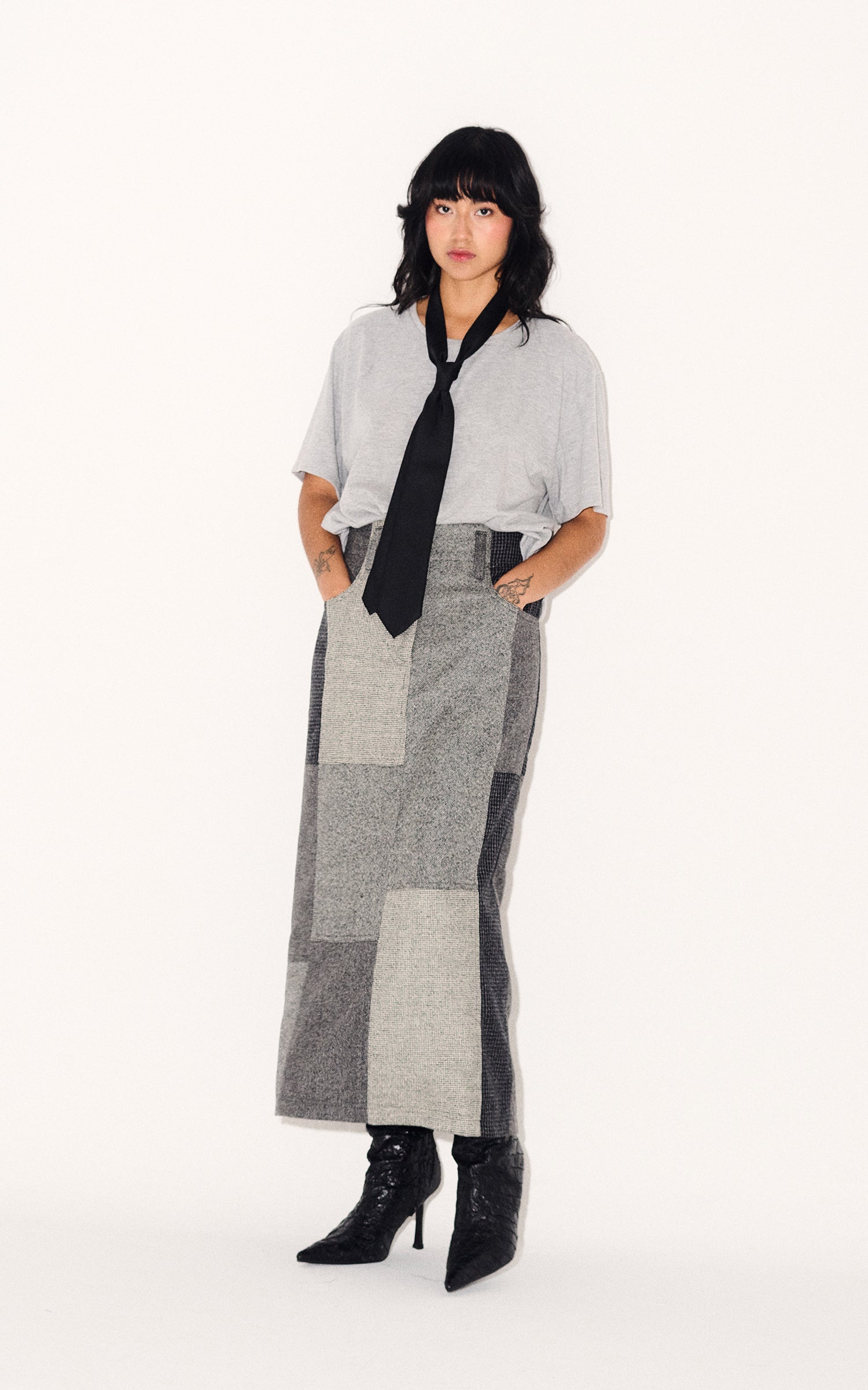 Juana Skirt in Carbón Patchwork Merino Wool