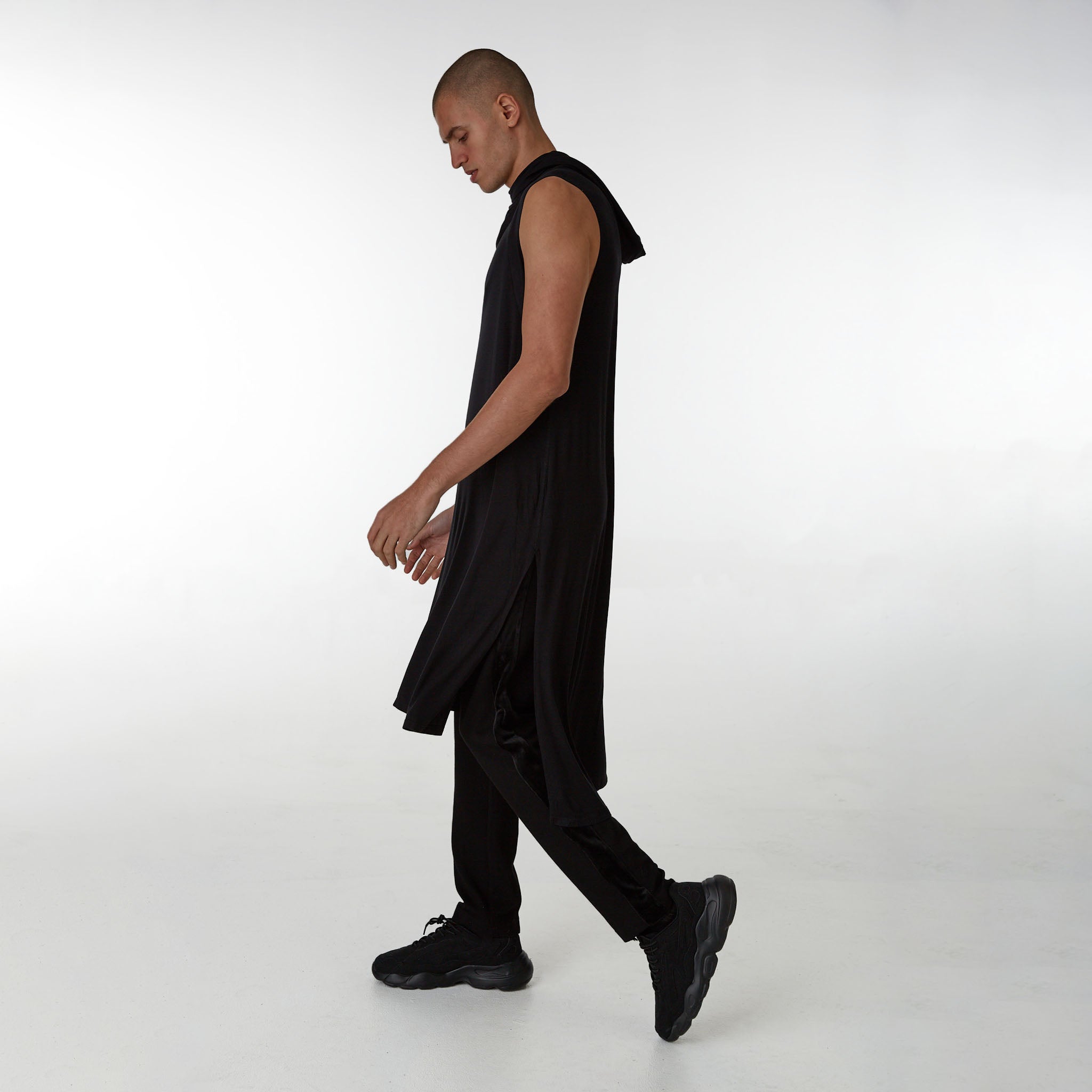 Men Wearing Black Echape Summer Dress - Looking Down