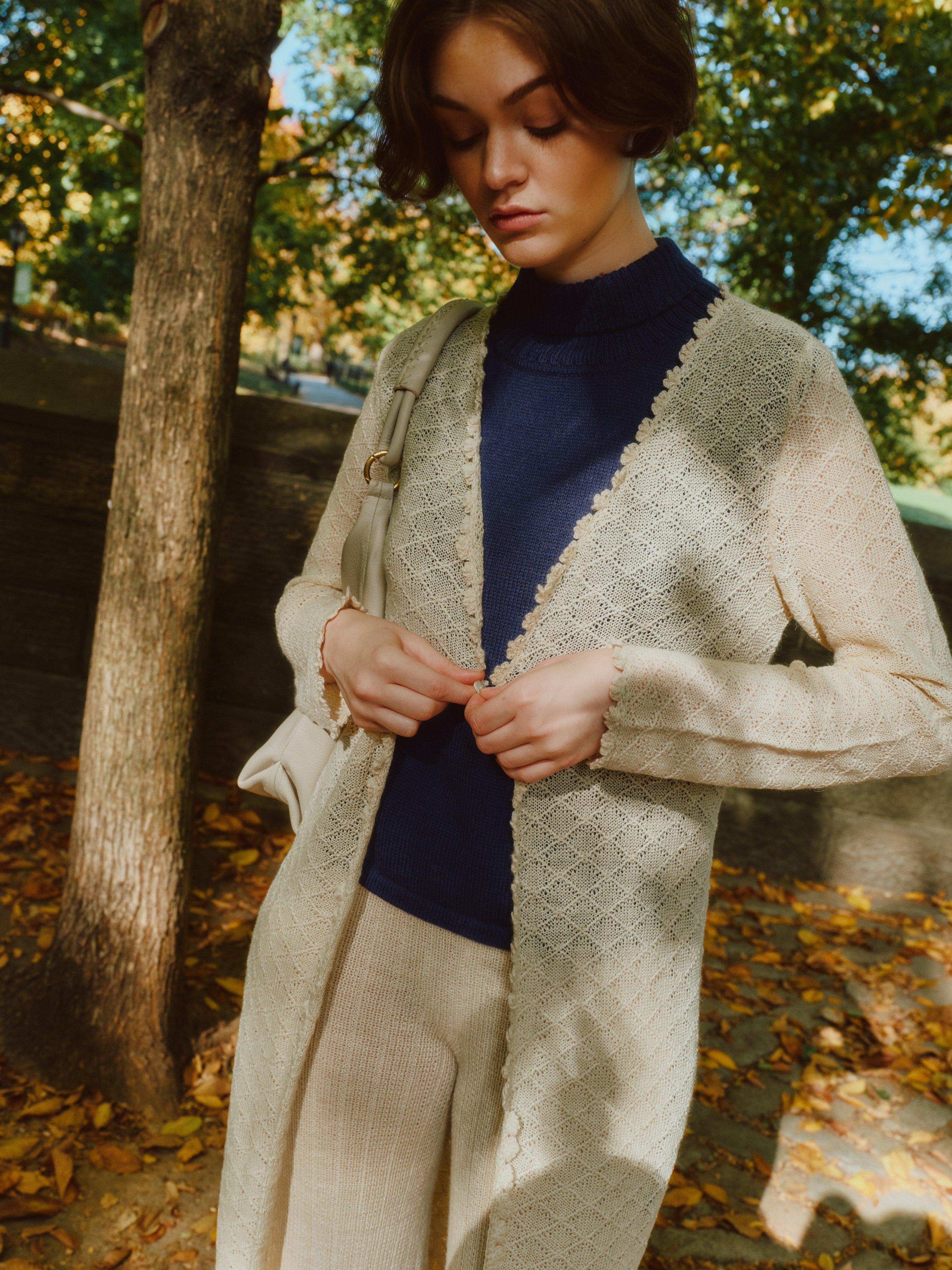 Laru Alpaca Cardigan — lightweight alpaca cardigan with elegant drape, handmade in Bolivia.