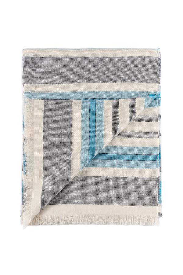 Baby Alpaca & Silk Throw Blanket color Grey/Sky Blue - Paz Lifestyle 