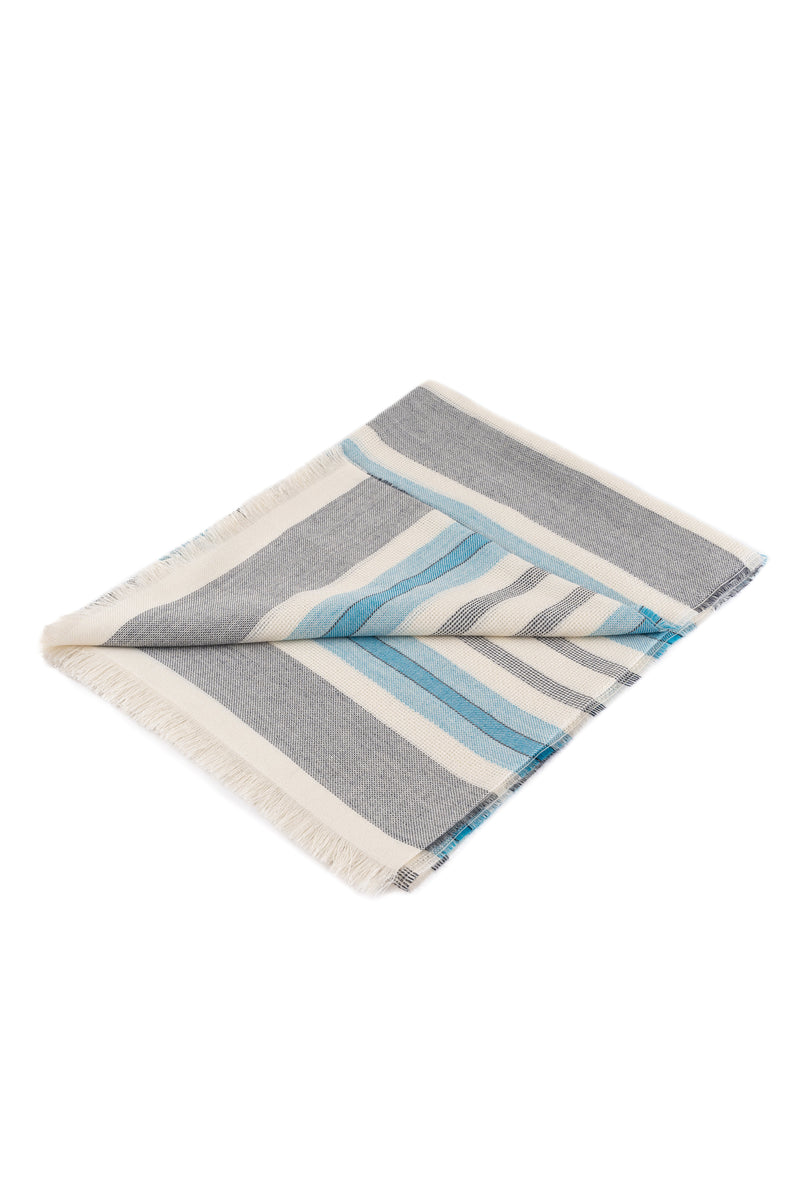 Baby Alpaca & Silk Throw Blanket color Grey/Sky Blue - Paz Lifestyle 