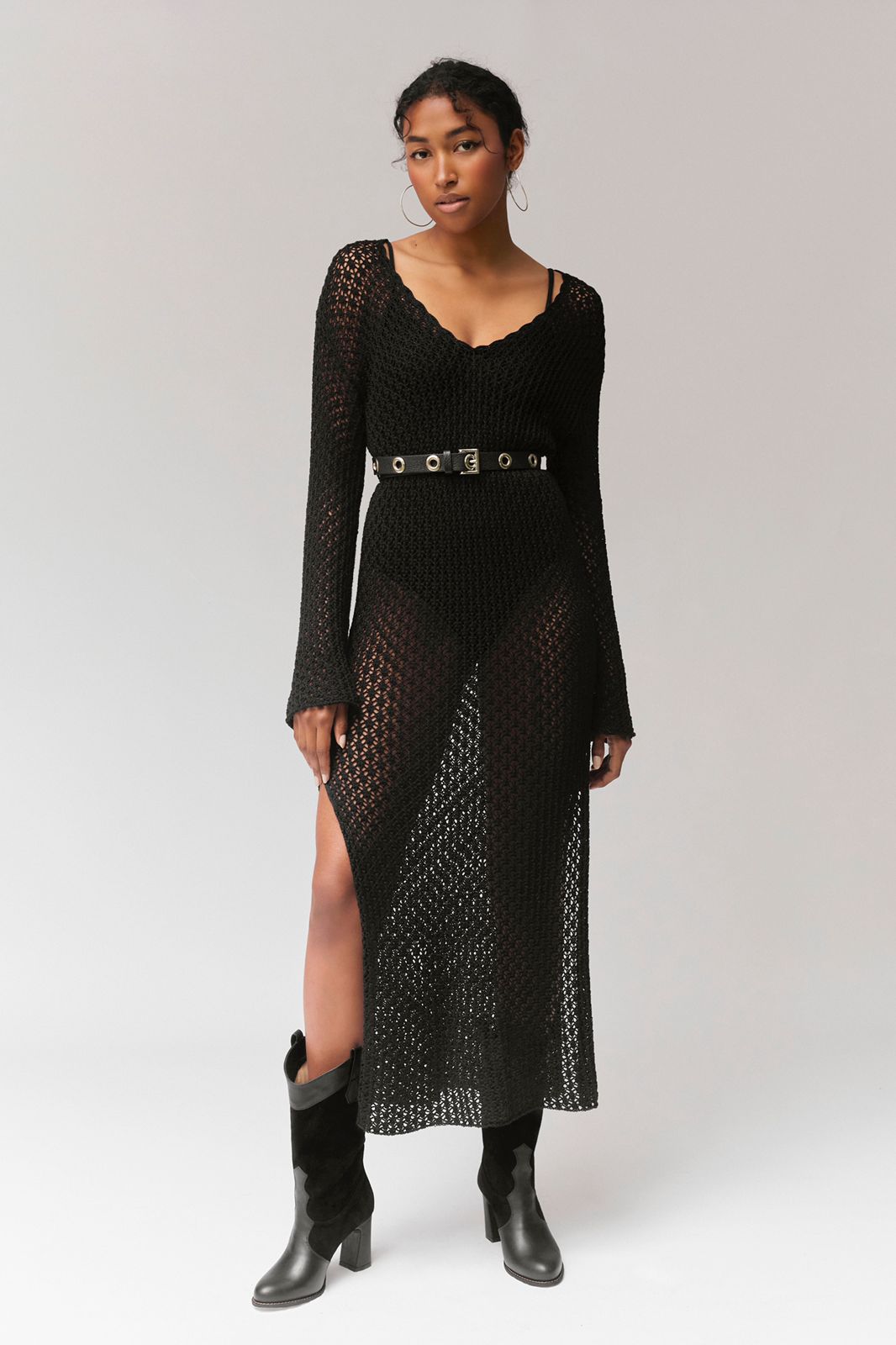MARIA CROCHET COTTON LONG DRESS - BLACK - Paz Lifestyle 