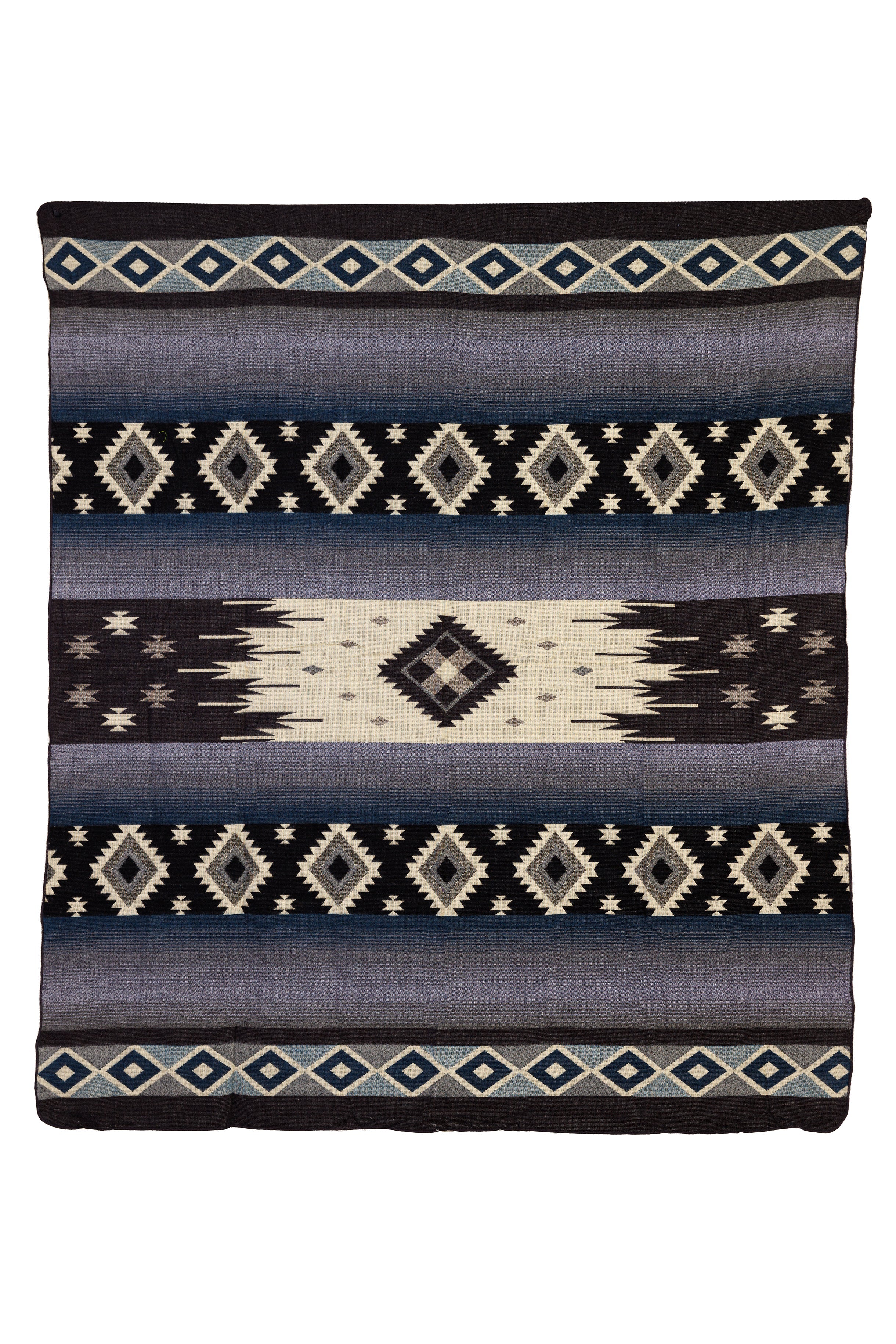 Pacha Collection - Handwoven Diamond Dark Blue Gray & Black Alpaca Throw Blanket From Ecuador