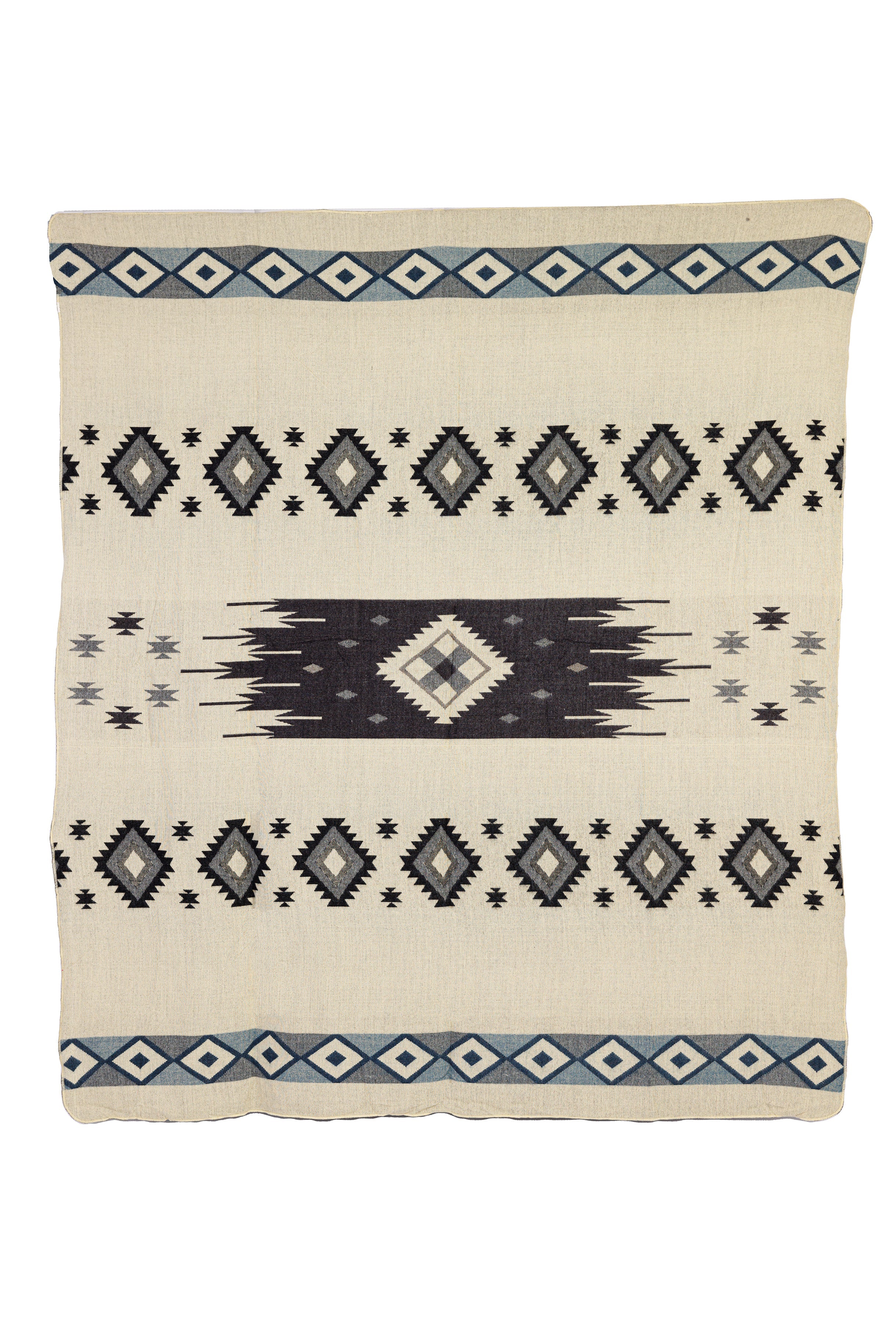 Pacha Collection - Handwoven Diamond Dark Blue Gray & Black Alpaca Throw Blanket From Ecuador