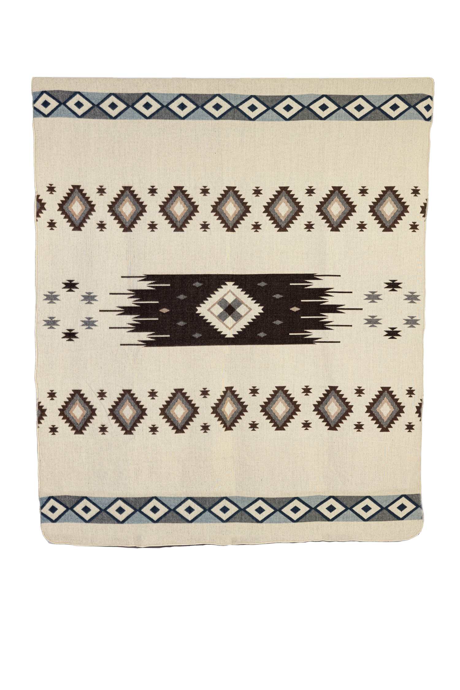 Pacha Collection - Handwoven Sunset Diamond Red Brown Blue & Cream Alpaca Throw Blanket From Ecuador