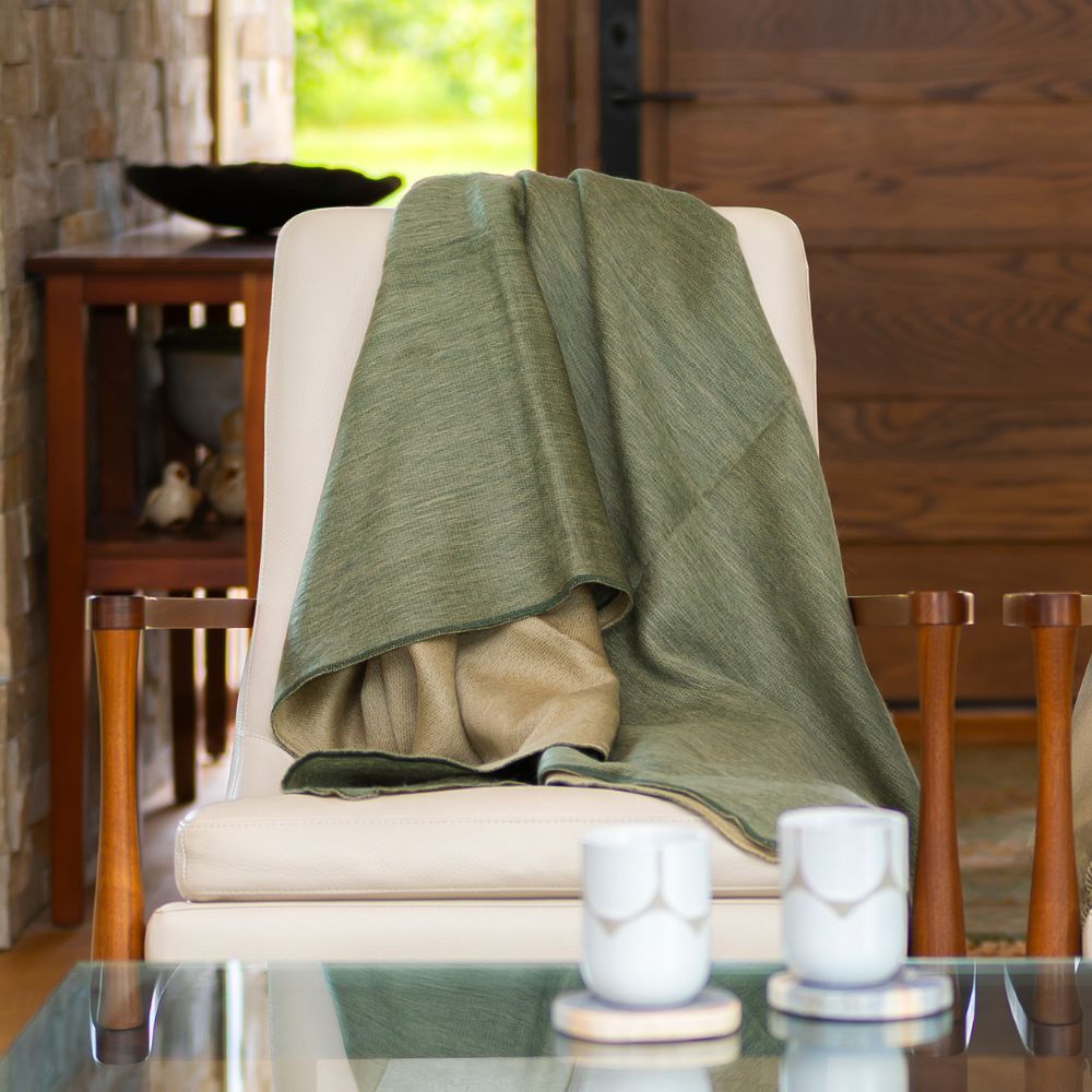 Kani Collection - Handwoven Reversible Khaki & Olive Green Alpaca Throw Blanket From Ecuador