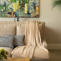 Handloomed Peruvian Pima Cotton & Undyed Baby Alpaca Light Tan Cable Throw Blanket - Muru Collection