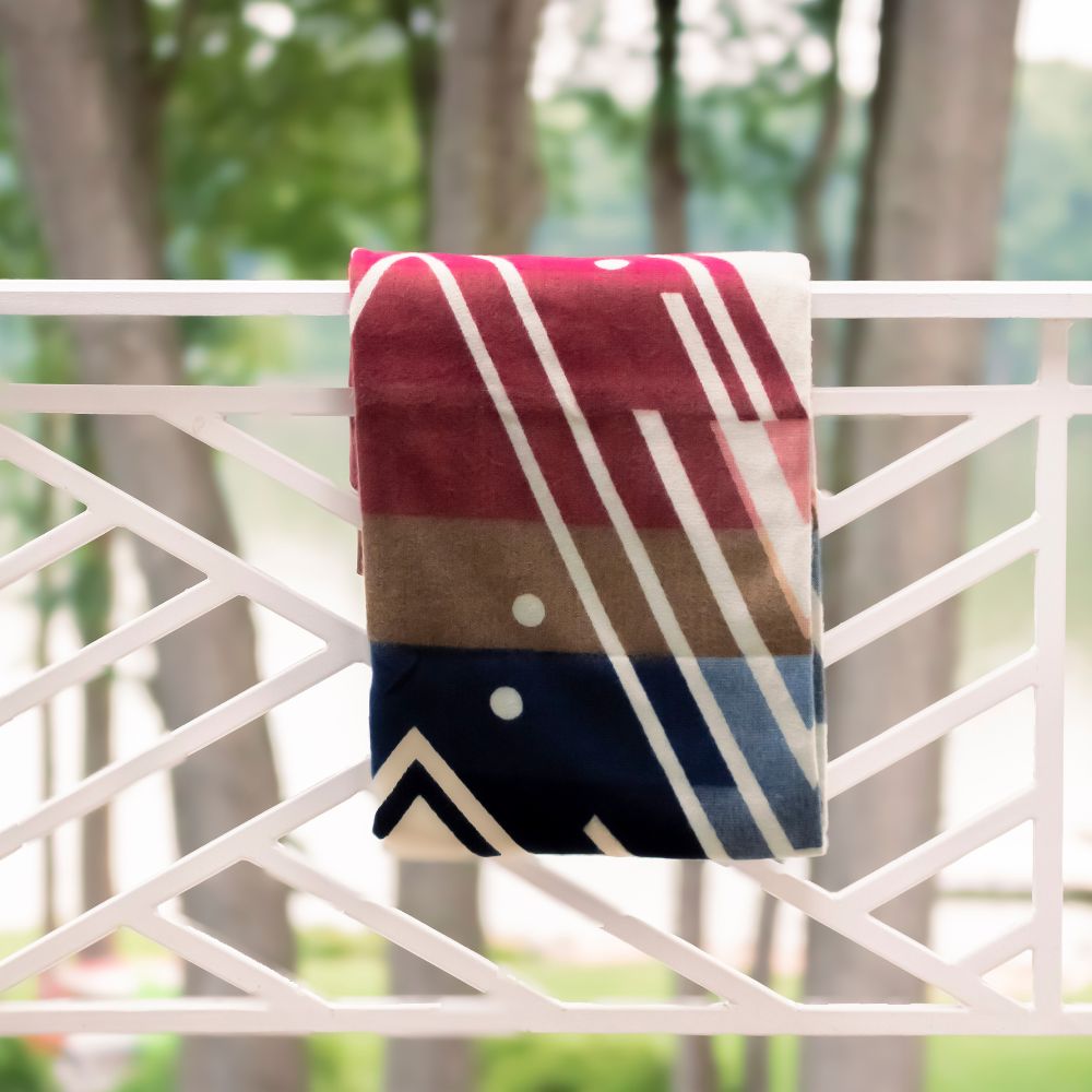 Yachana Collection - Handwoven Reversible Chevron Red Blue Peach & Brown Alpaca Throw Blanket From Ecuador