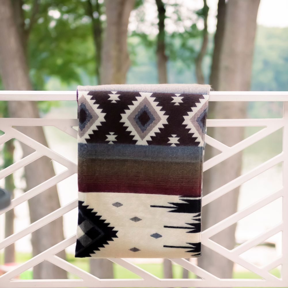 Pacha Collection - Handwoven Sunset Diamond Red Brown Blue & Cream Alpaca Throw Blanket From Ecuador