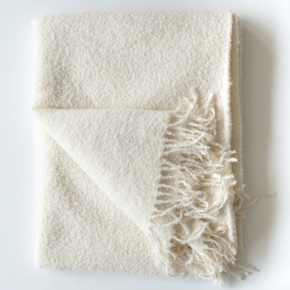 Handloomed Alpaca Bouclé Throw Blanket | Ivory | Made in Peru