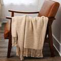 Handloomed Undyed Baby Alpaca & Peruvian Pima Cotton Light Tan Throw Blanket From Peru - Kulsi Collection